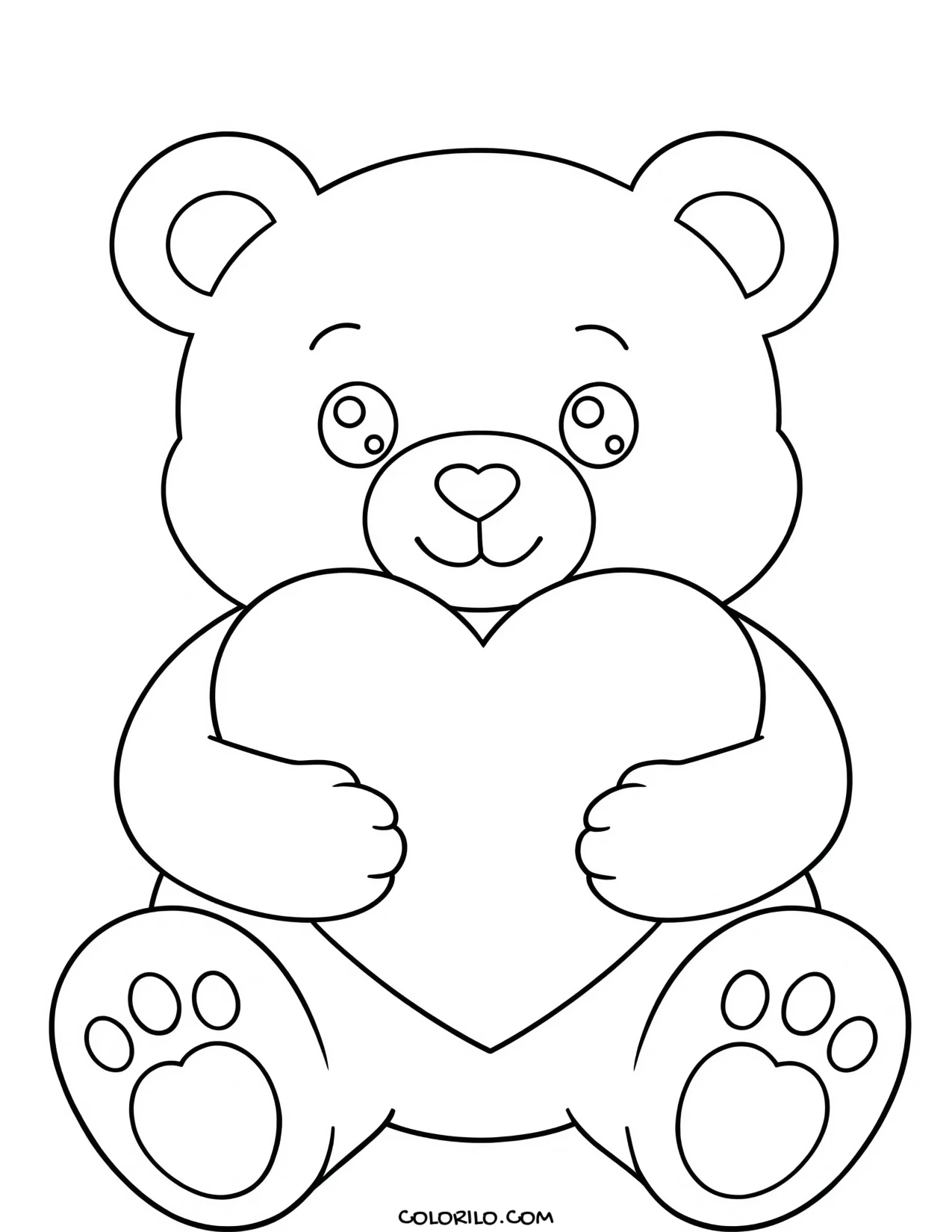 A teddy bear holding a heart coloring page