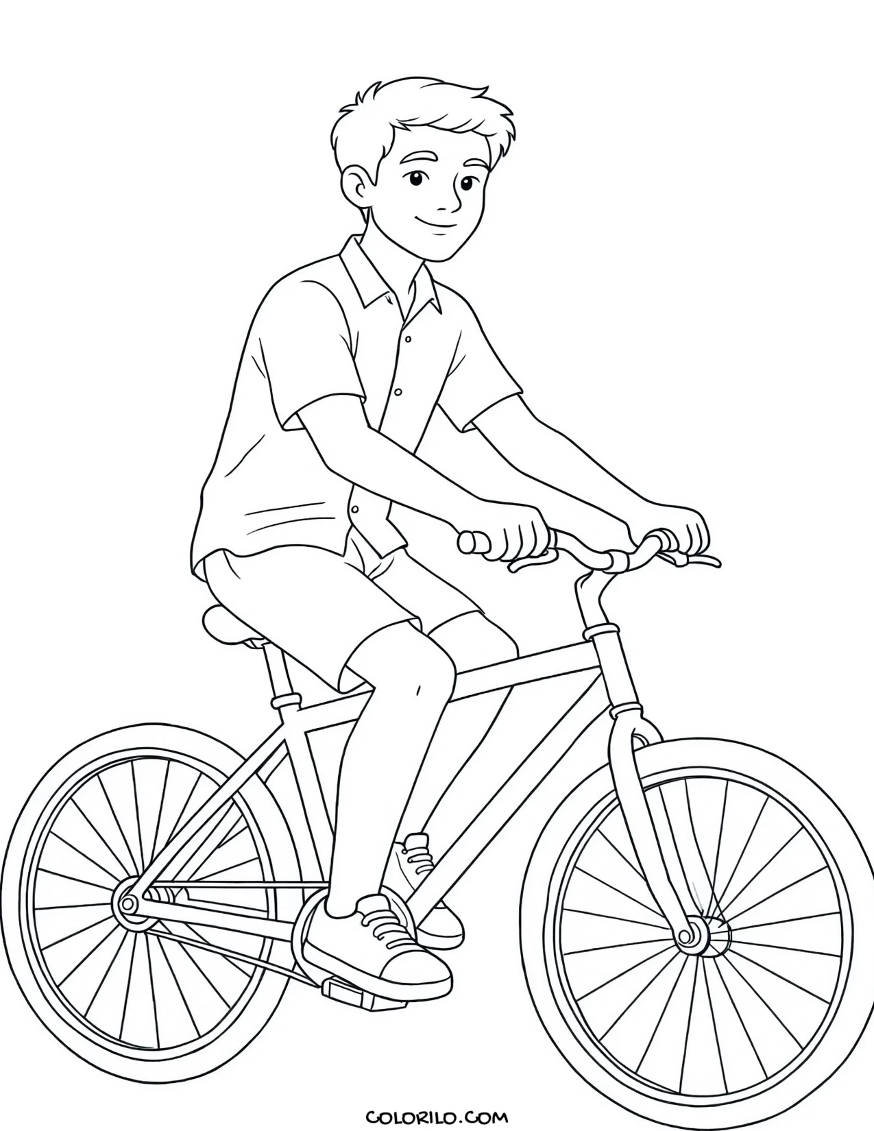 A teenage boy cycling along the beach coloring page
