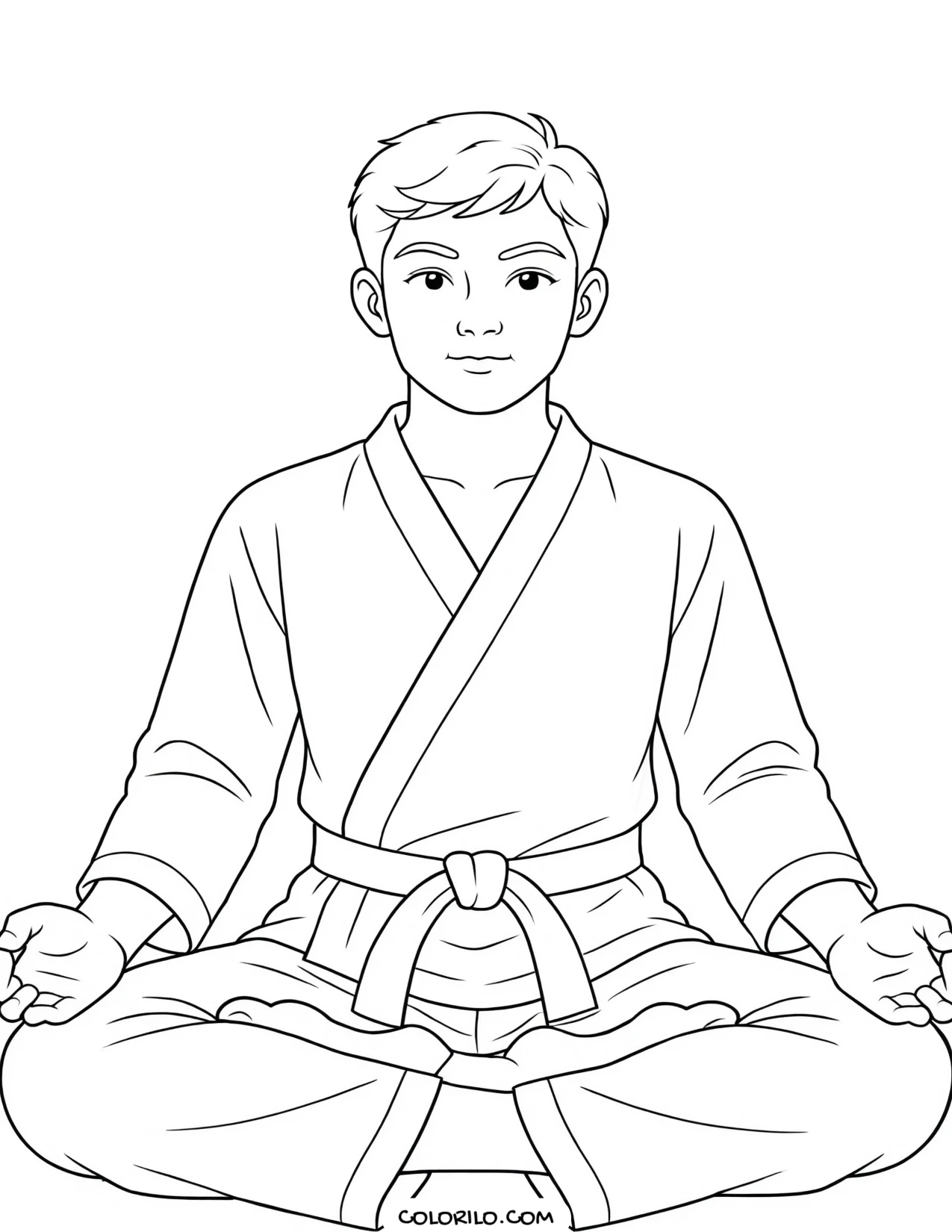 A teenage boy in a martial arts stance coloring page