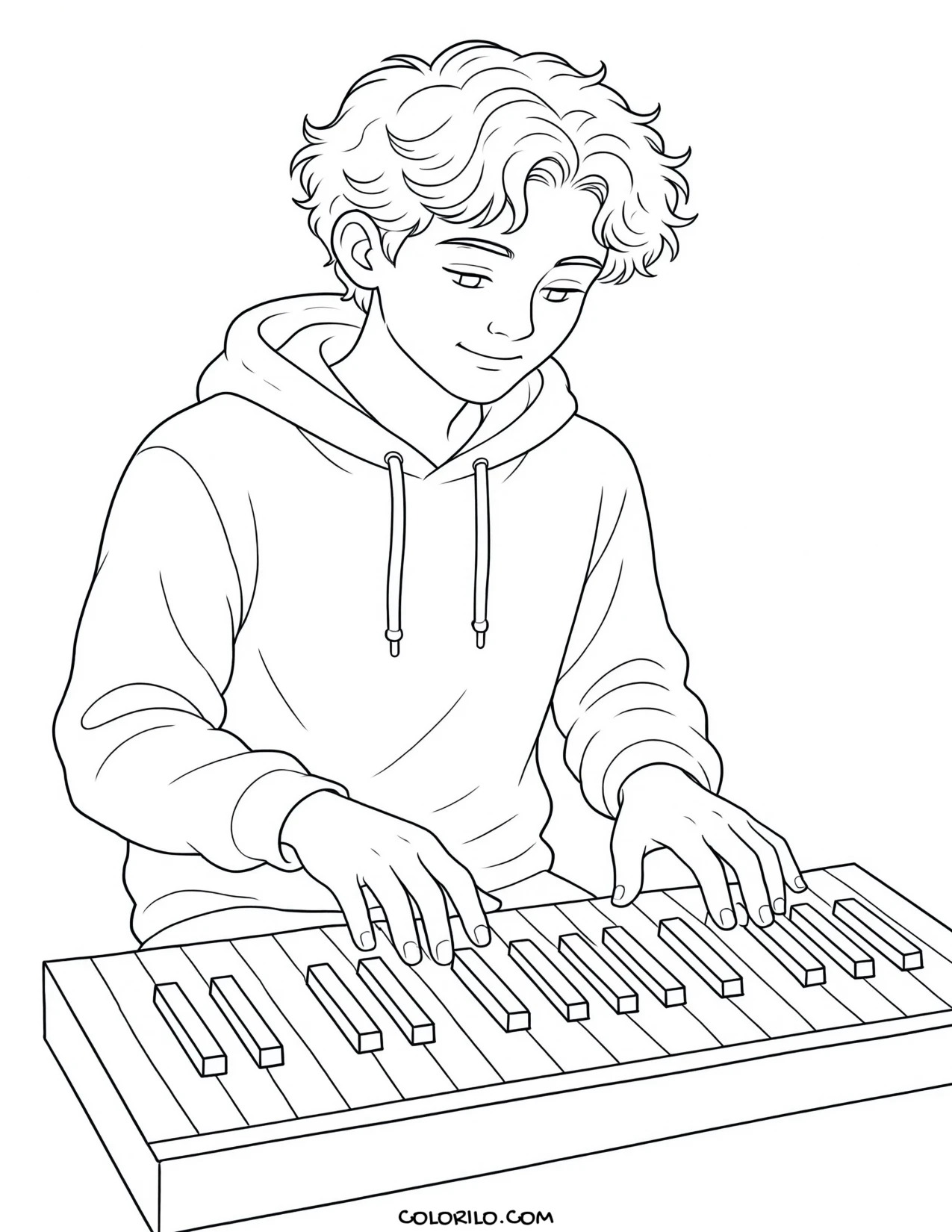 A teenage boy playing the piano coloring page