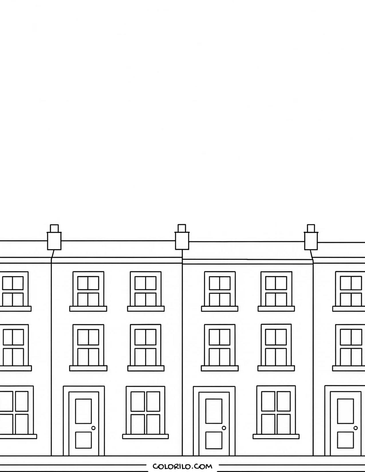 A row of terraced houses along a street coloring page