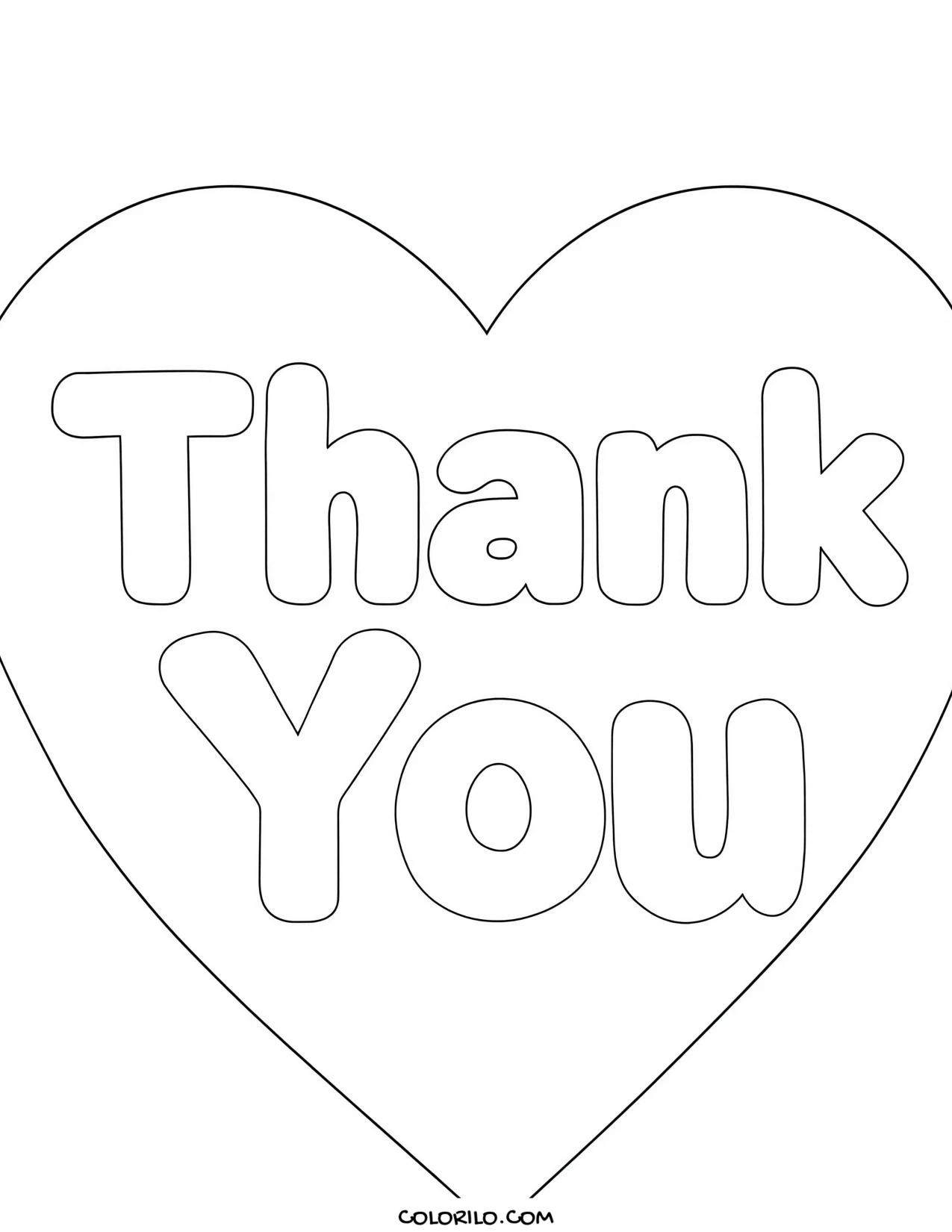 A heart reading Thank You coloring page