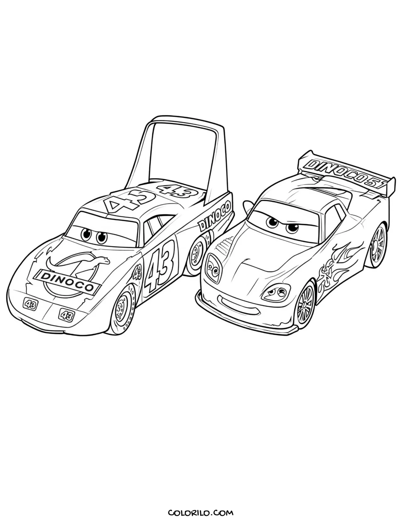 The King with the other racing cars coloring page