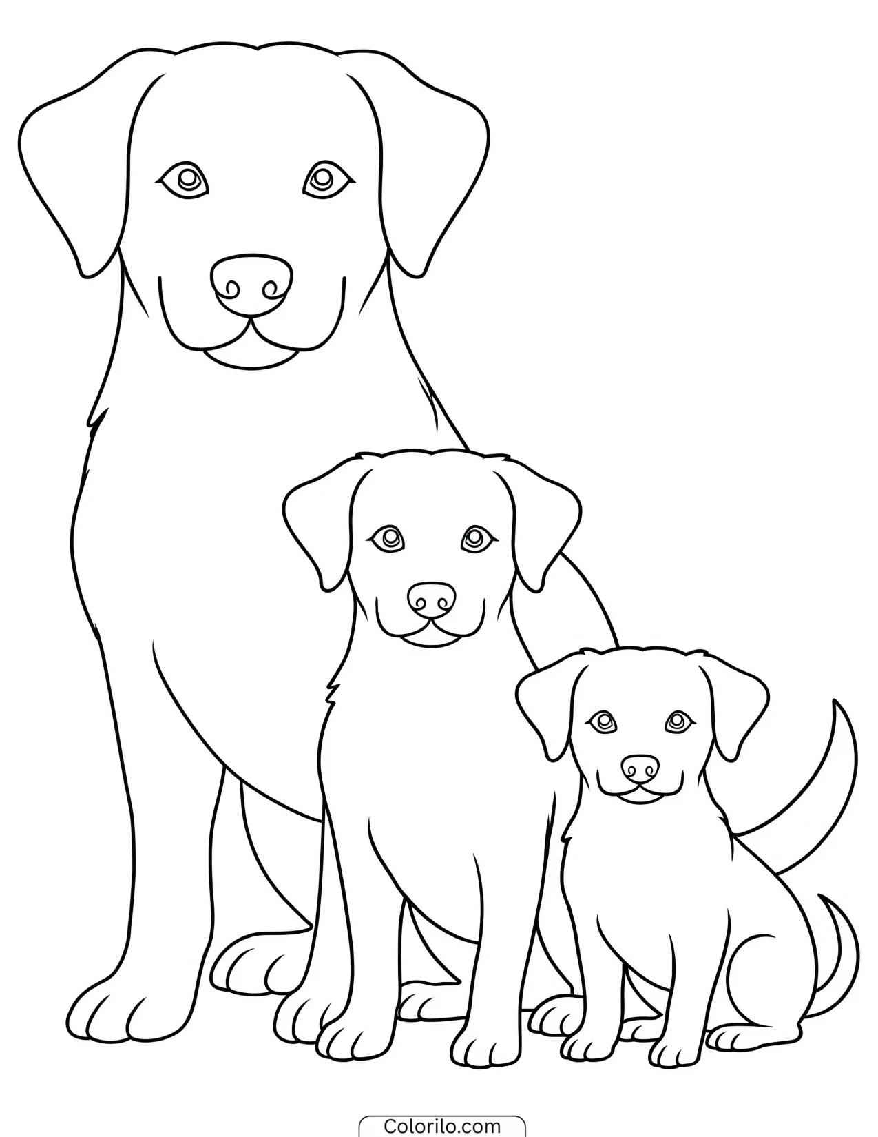 Three dogs standing together coloring page