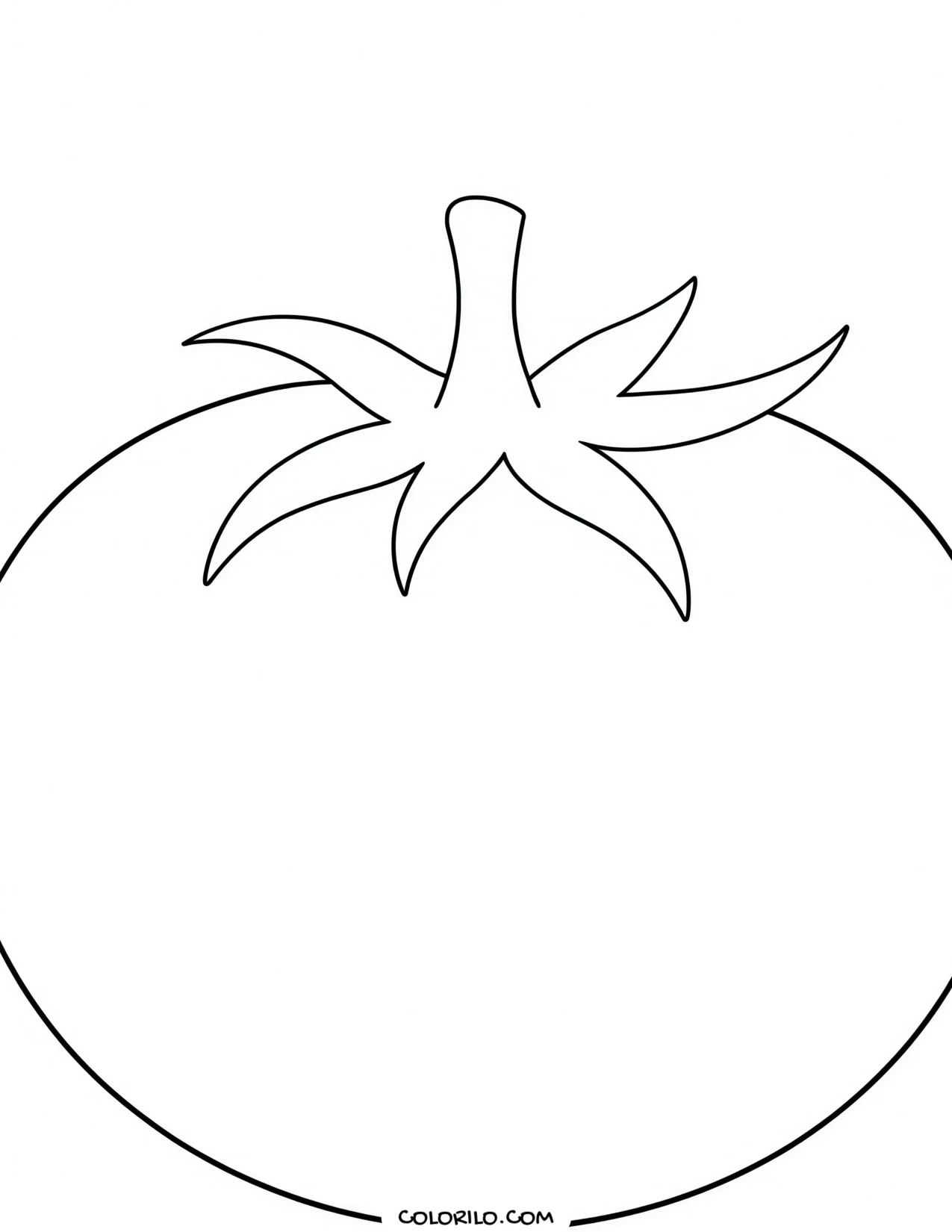A tomato with its stem and calyx coloring page