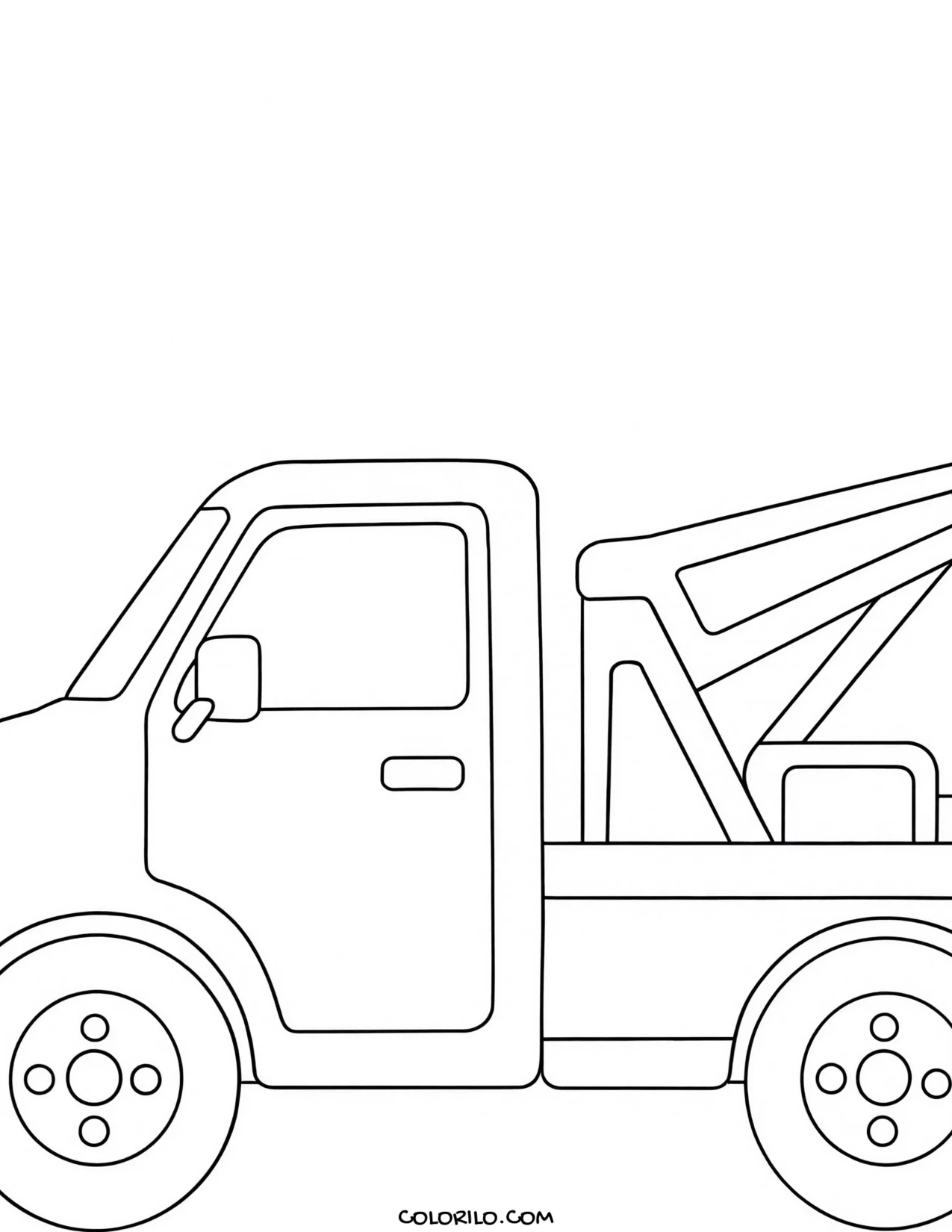 A tow truck in side view coloring page