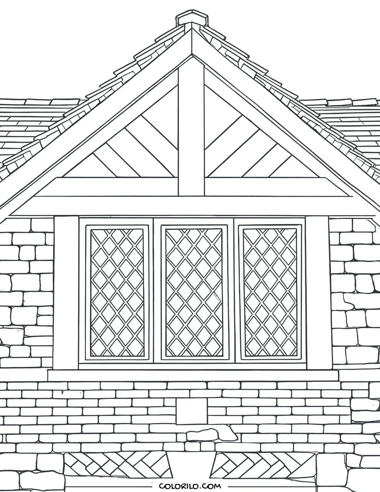 A Tudor house with black timber beams coloring page