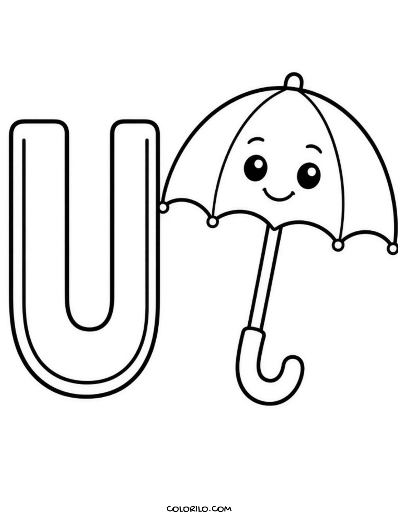 The letter U with an umbrella coloring page