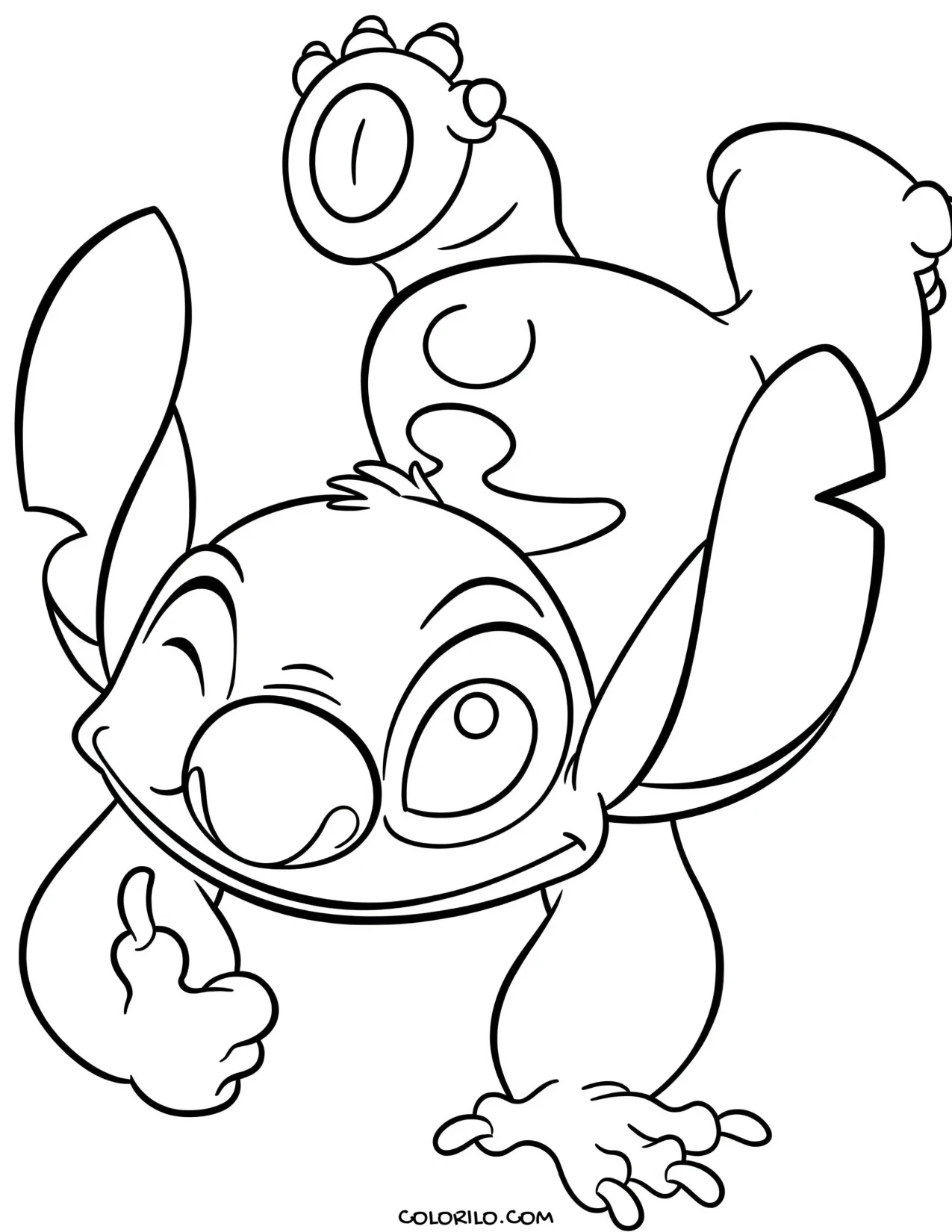 Stitch hanging upside down coloring page