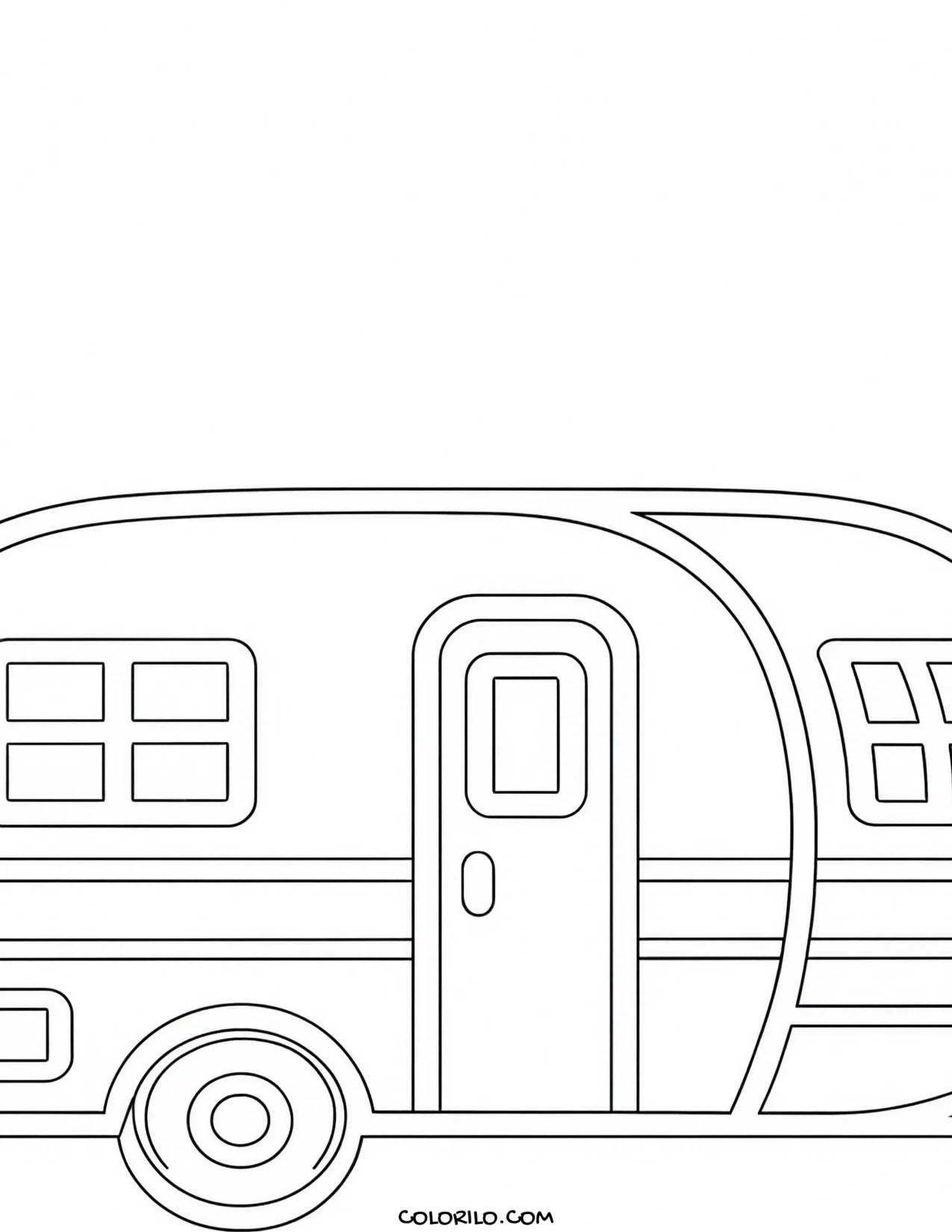 A vintage caravan with rounded ends coloring page