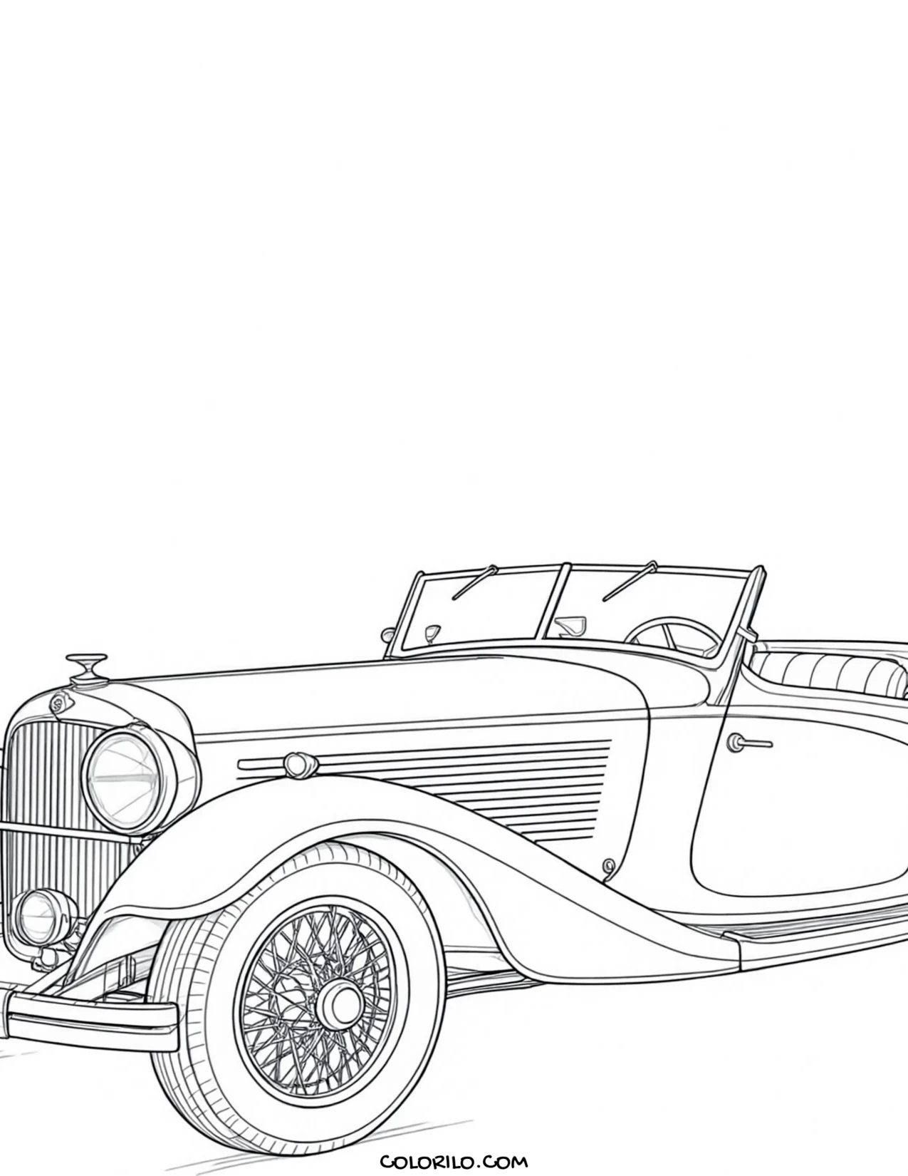 A vintage luxury roadster coloring page