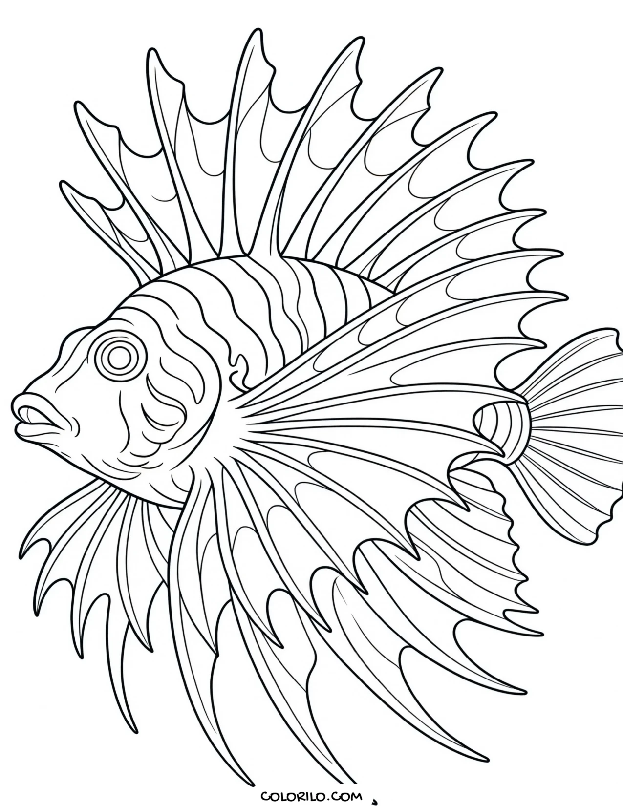 A volitans lionfish with elaborate fins coloring page