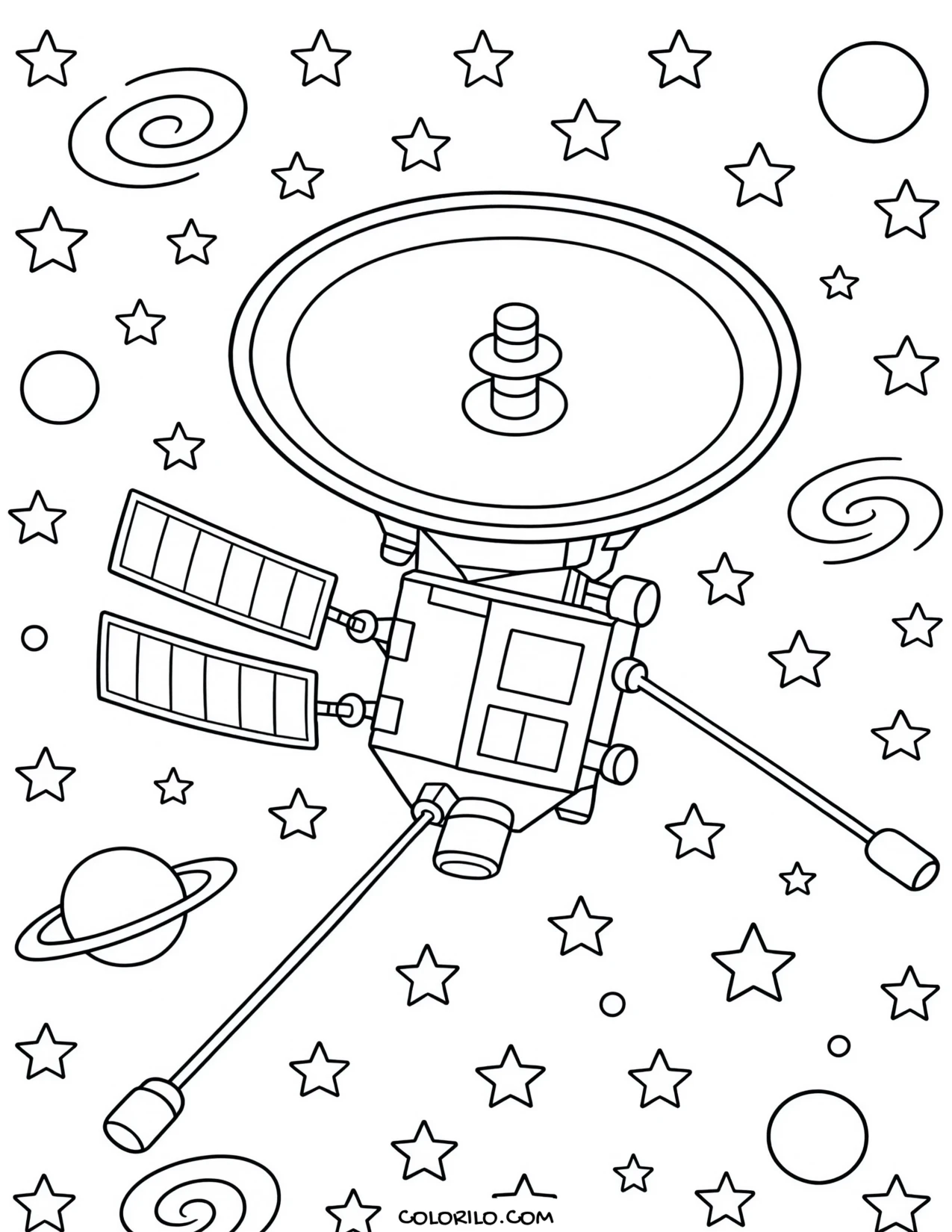 The Voyager probe in deep space coloring page