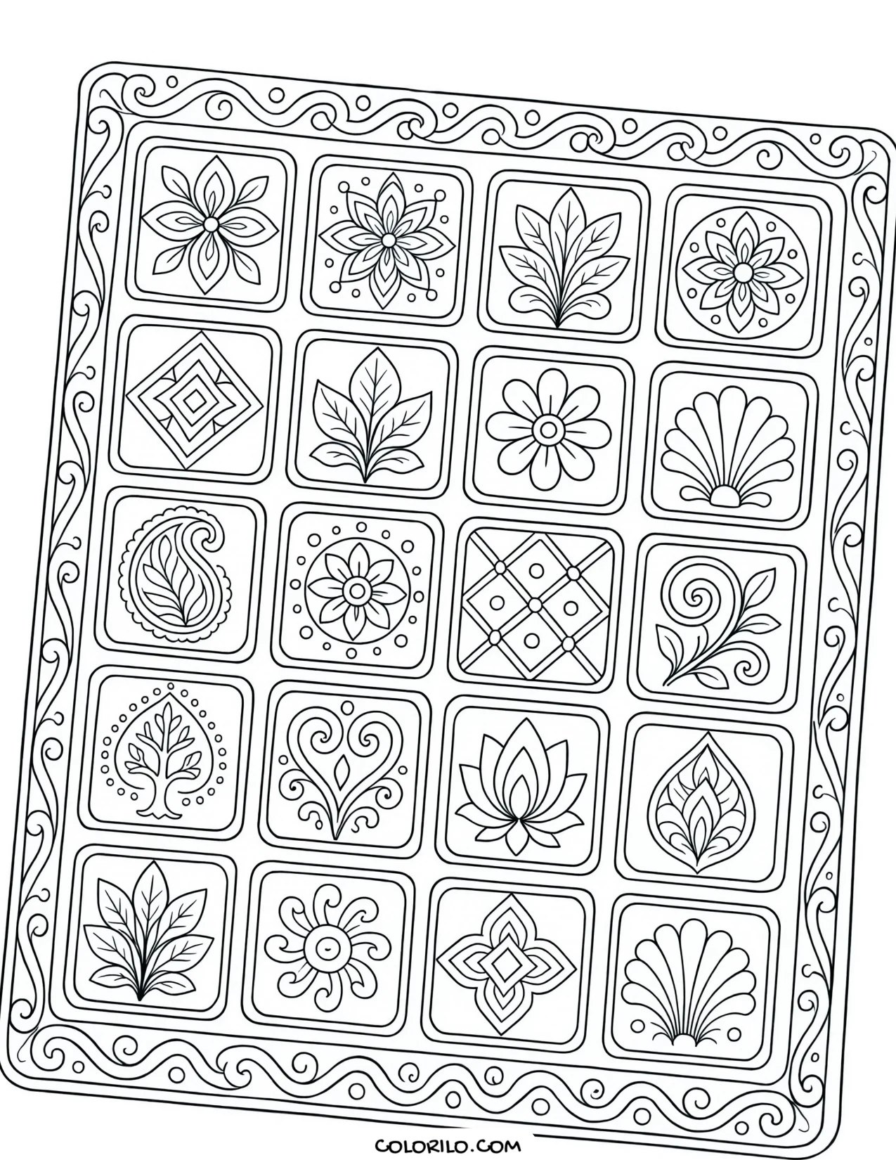 A waffle with a decorative grid pattern coloring page