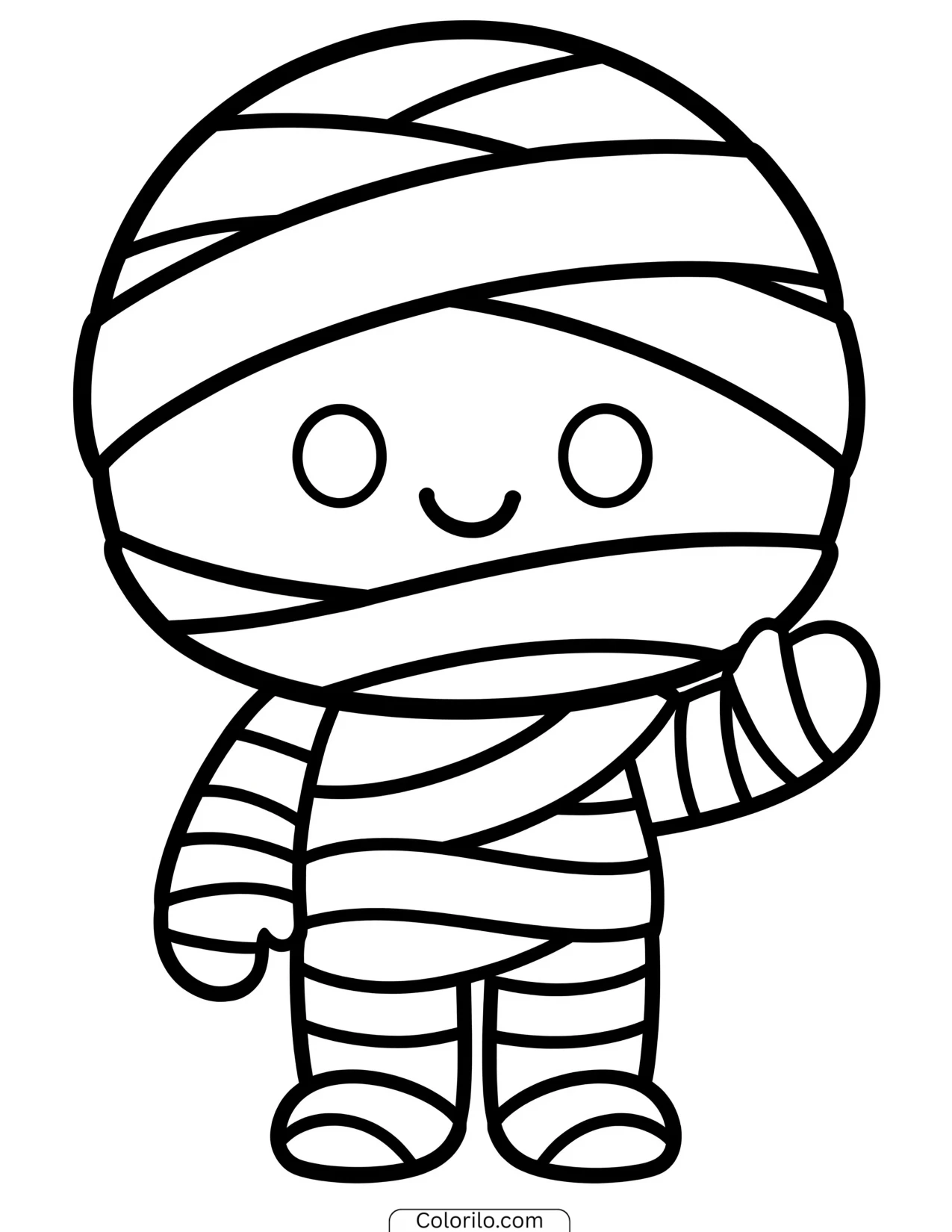 Cartoon mummy waving hello coloring page