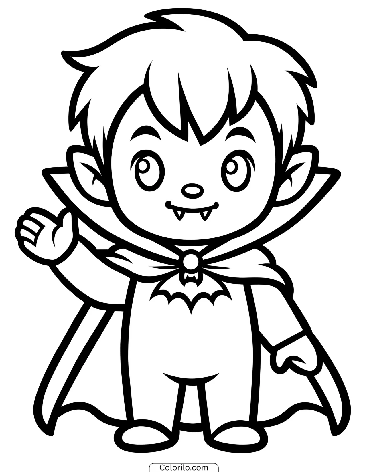Chibi vampire boy waving coloring page