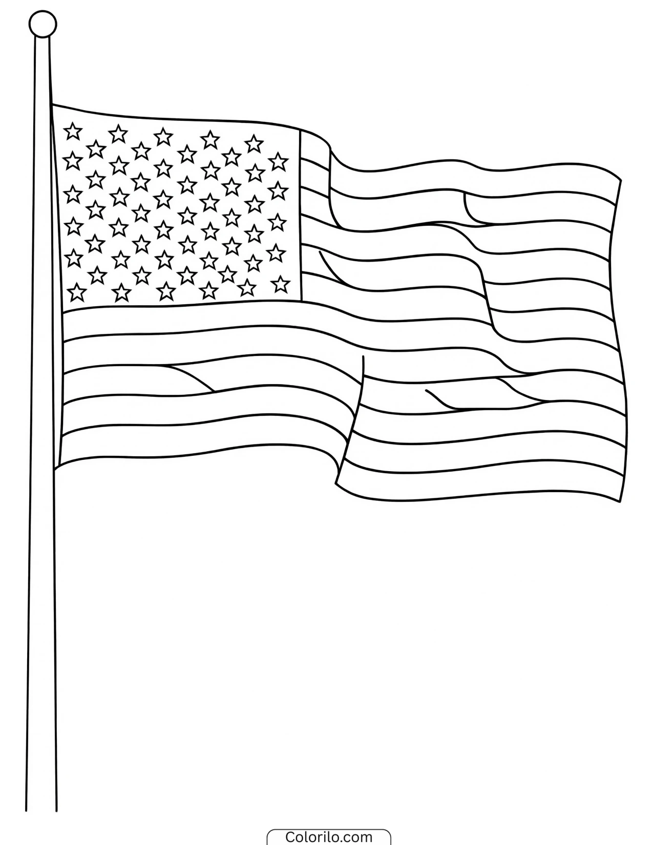 American flag waving on a flagpole coloring page