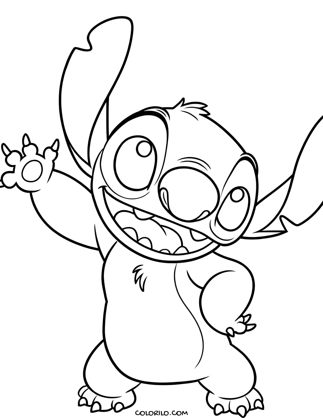 Stitch waving hello coloring page