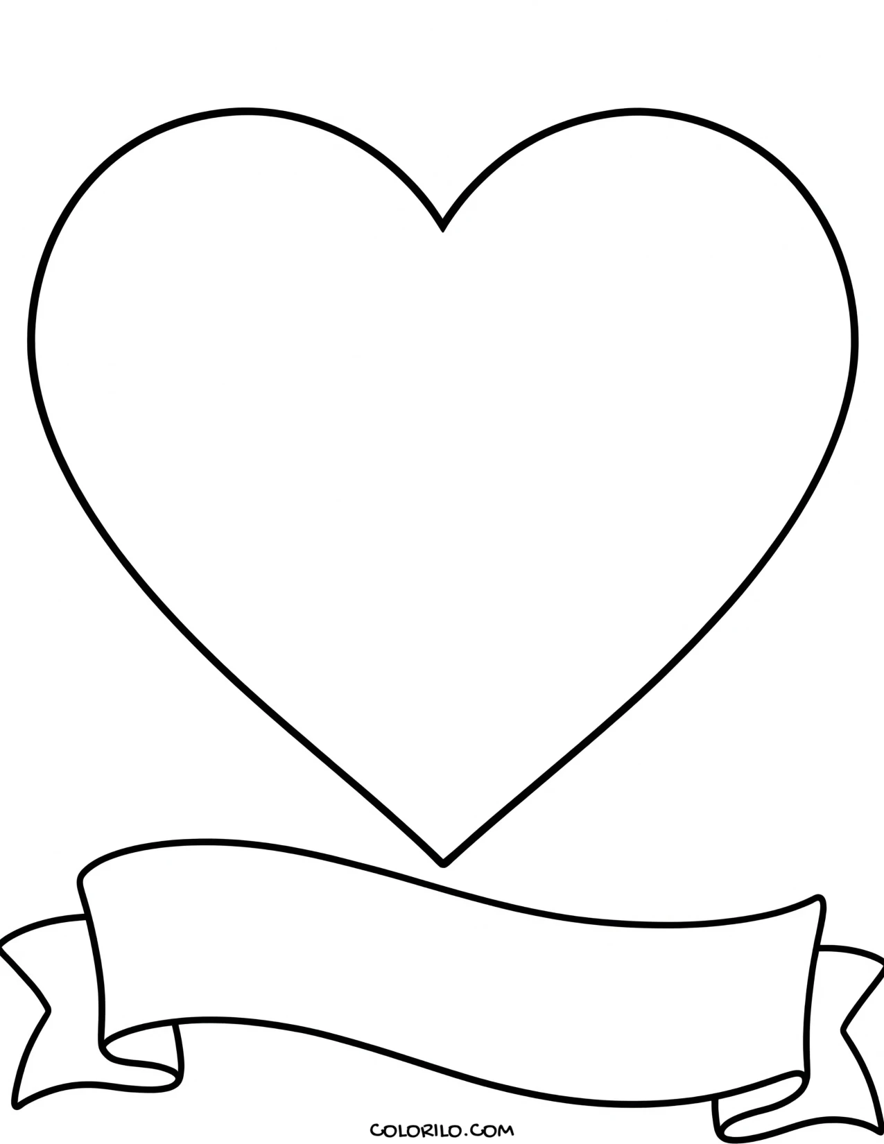 A heart with a wavy blank banner coloring page