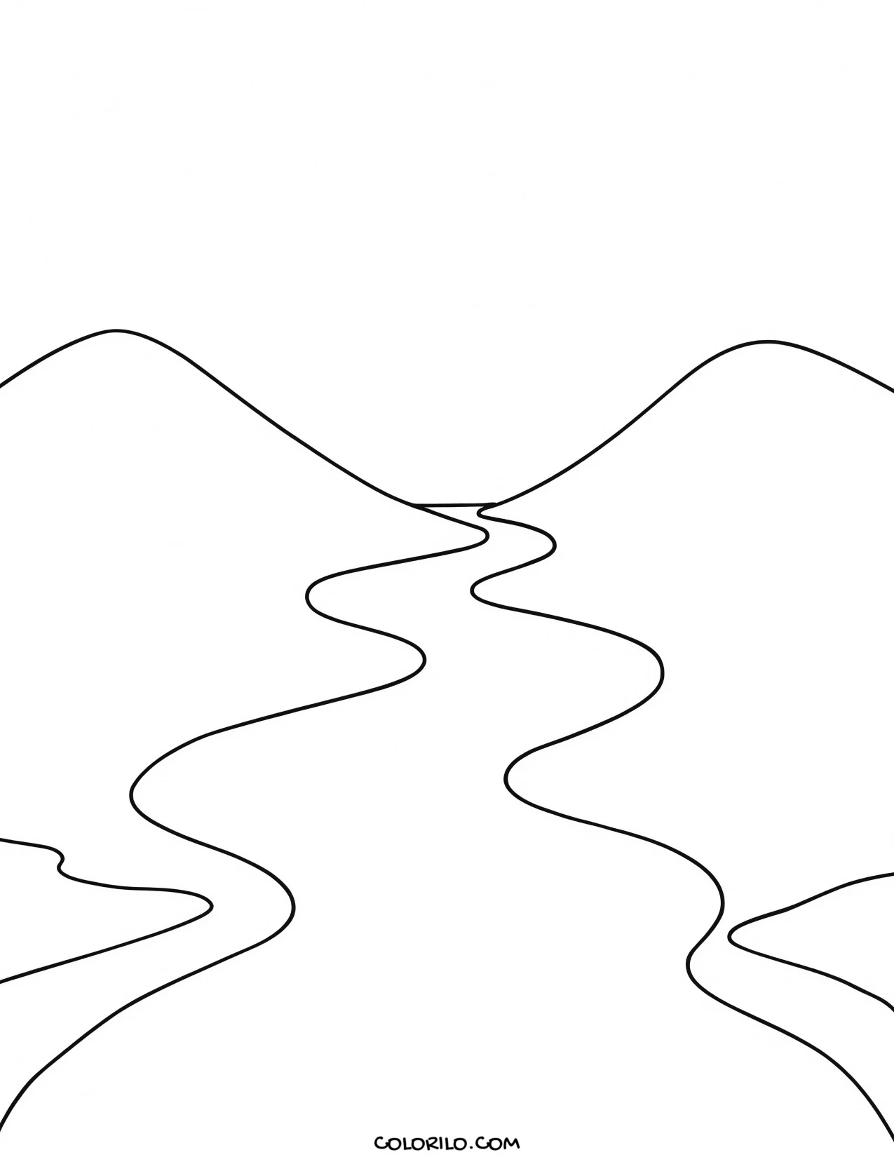 a river winding through a wooded valley coloring page