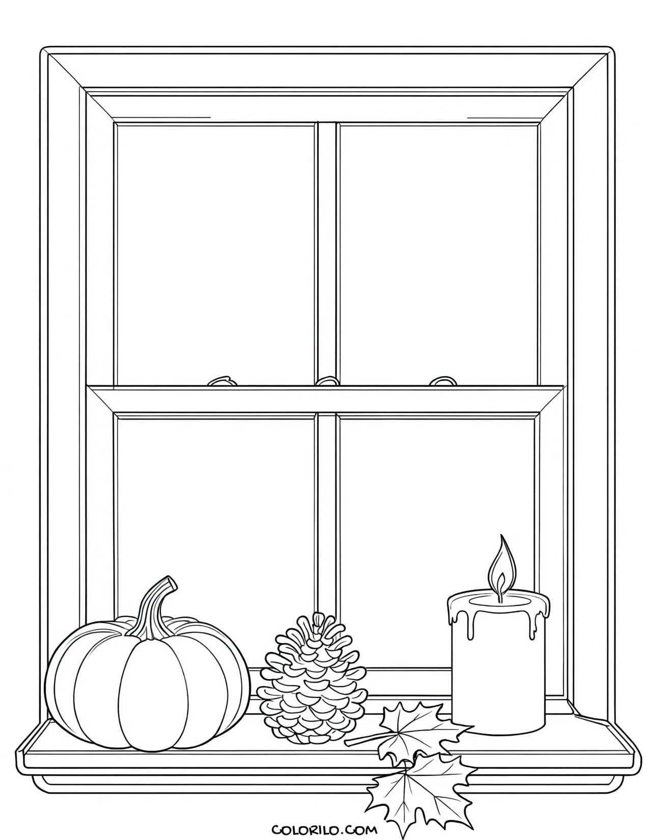 An autumn still life on a windowsill coloring page