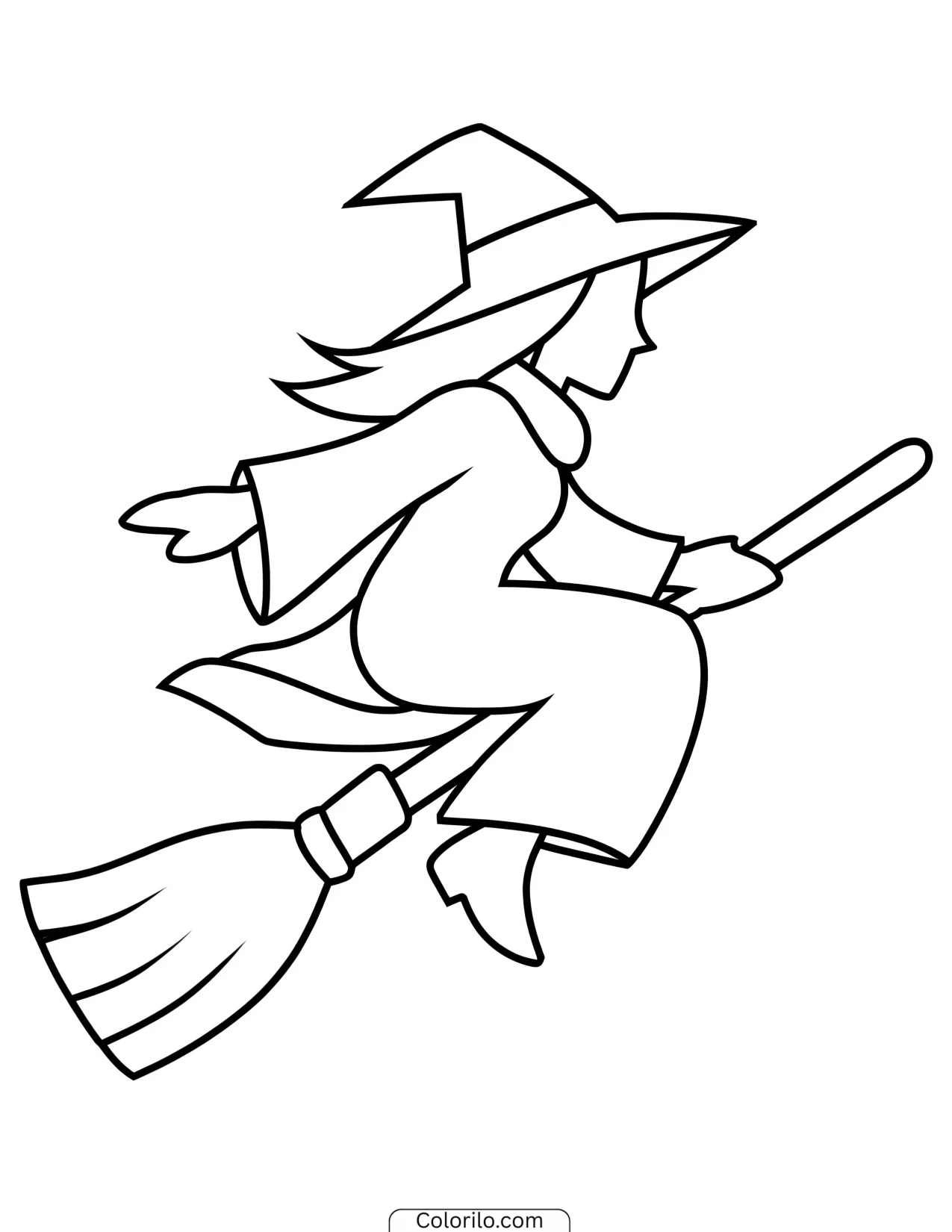 Witch soaring high on her broomstick coloring page