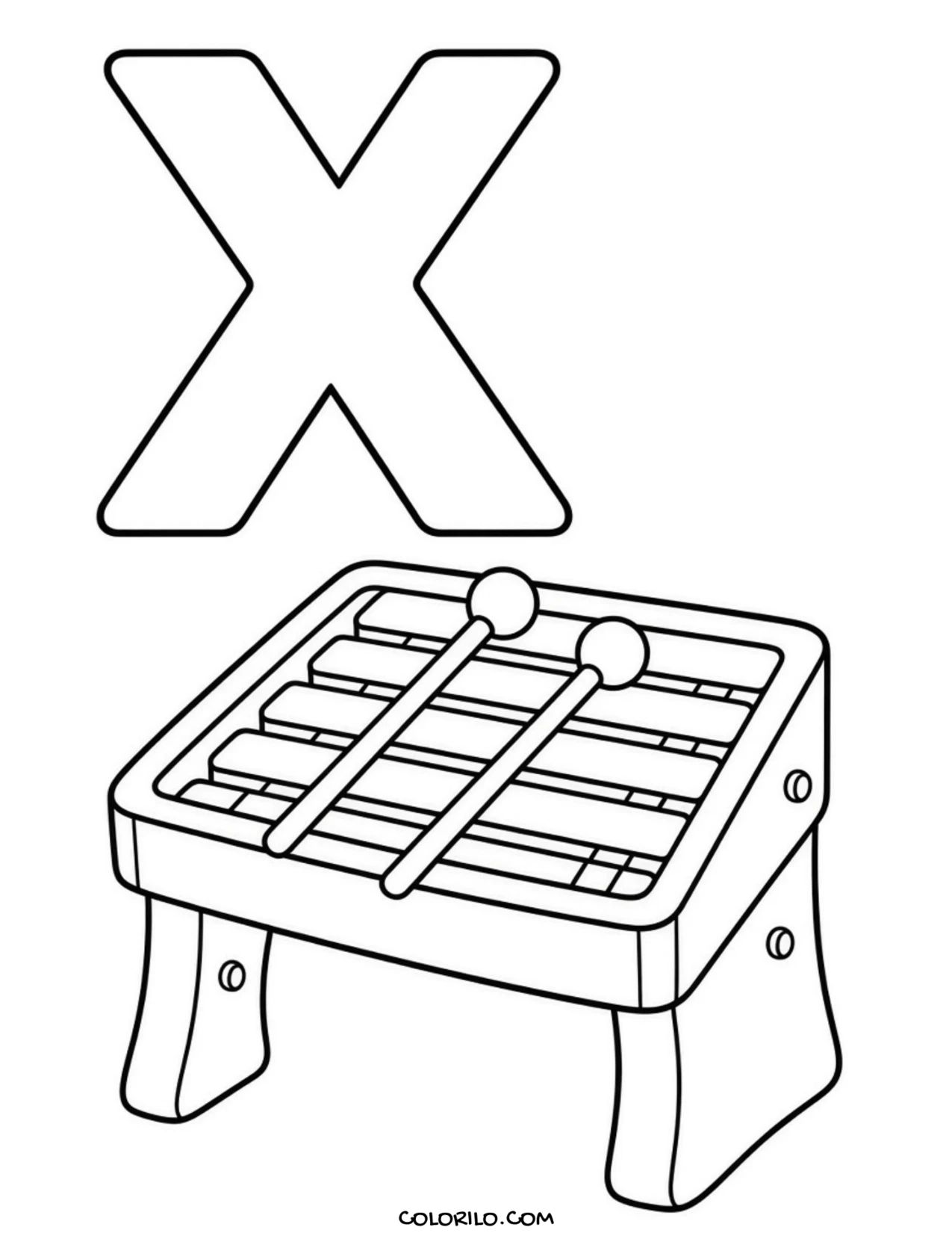 The letter X with a xylophone coloring page