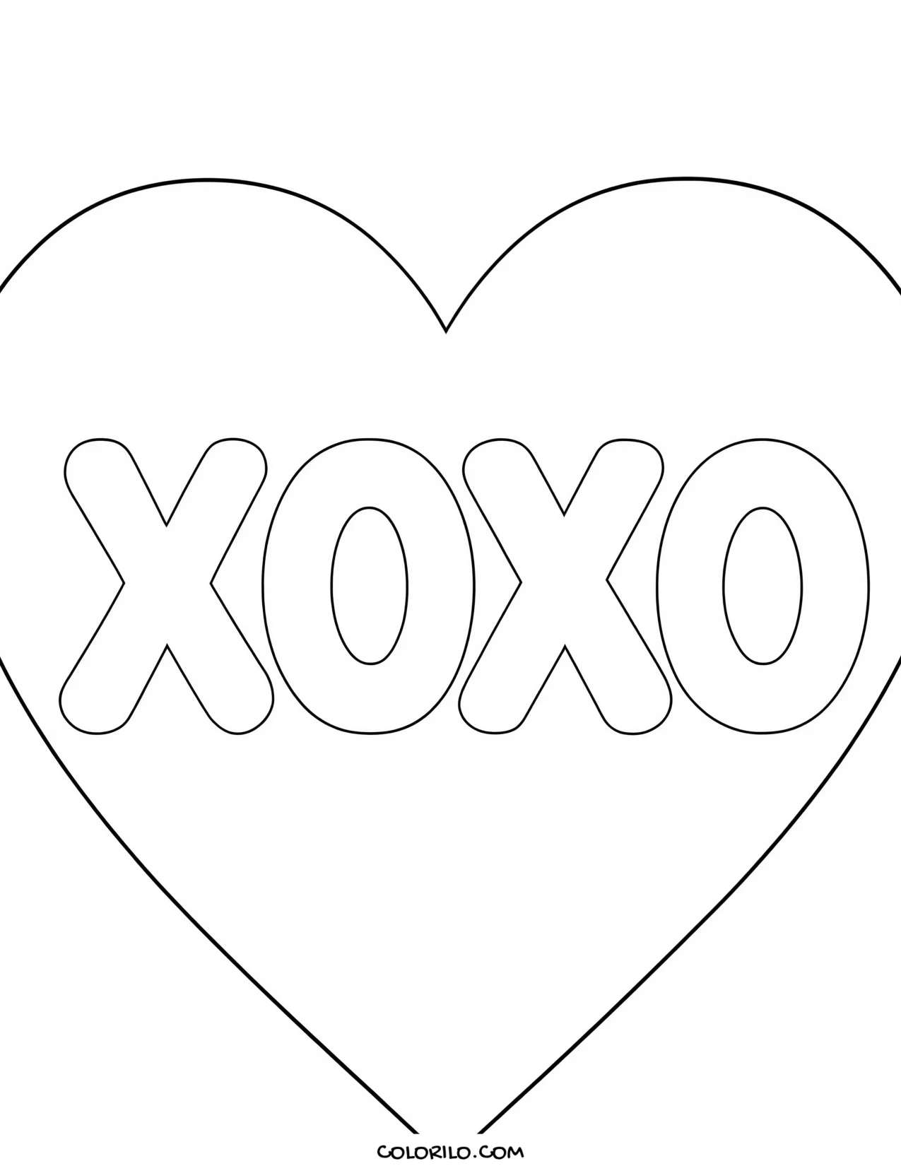 A heart reading XOXO coloring page