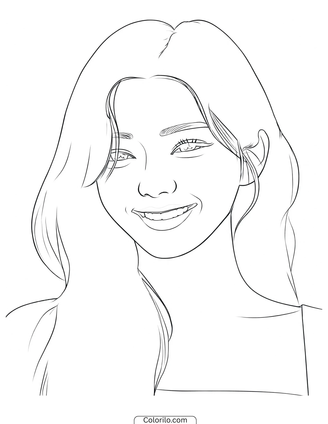Close-up portrait of Yoonchae of KATSEYE smiling coloring page