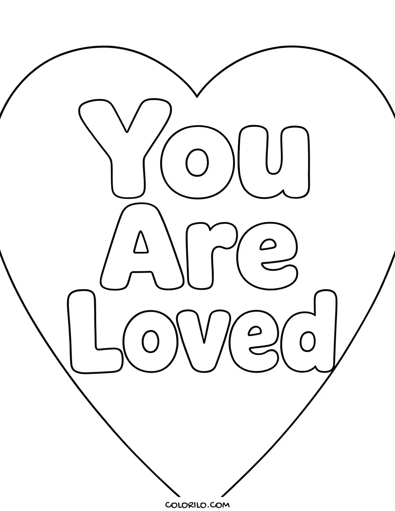 A heart reading You Are Loved coloring page