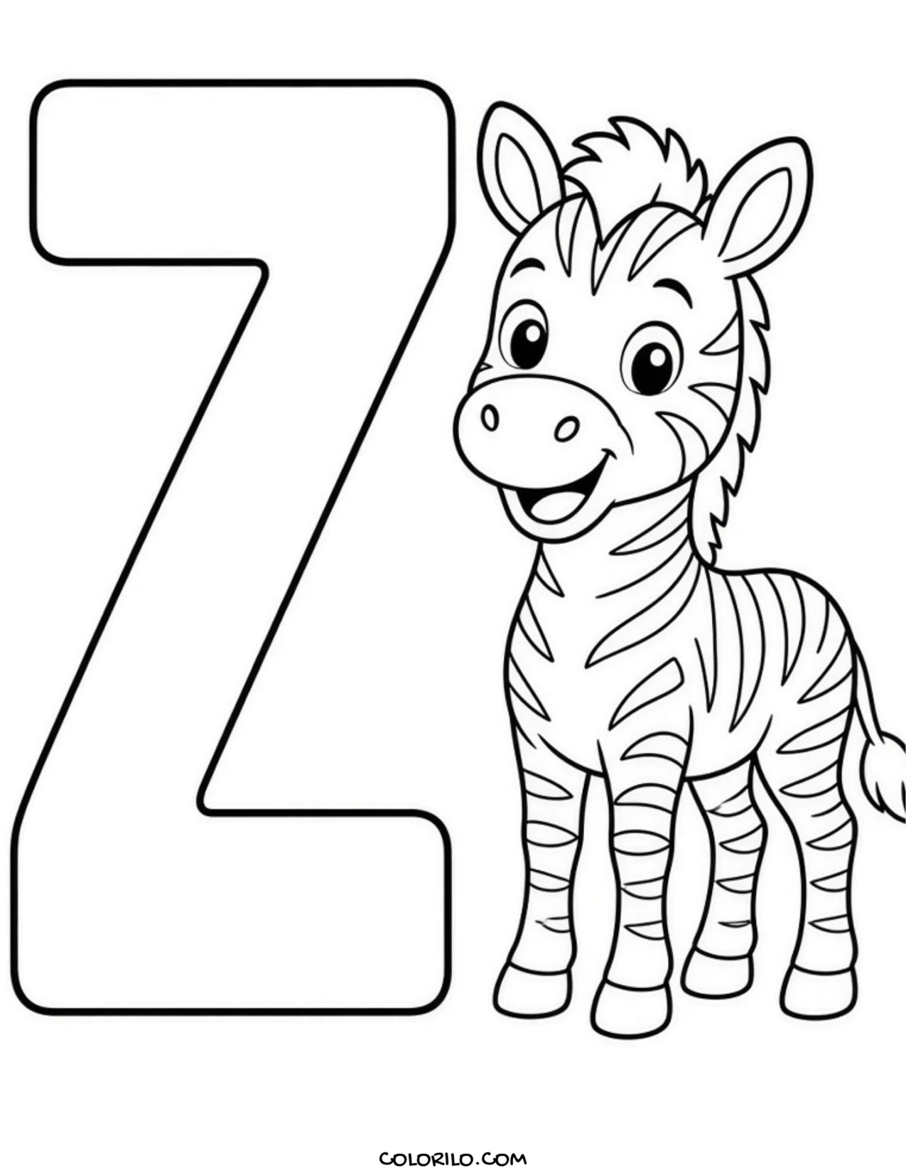 The letter Z with a zebra coloring page