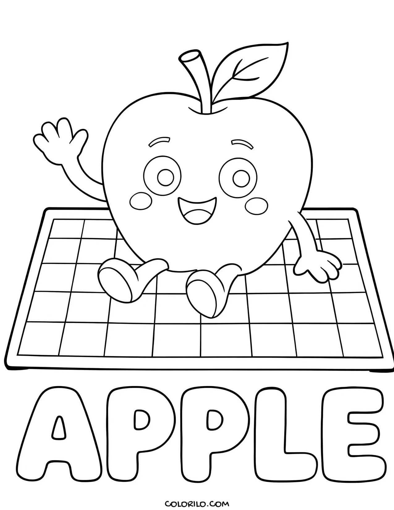 a smiling apple waving hello coloring page