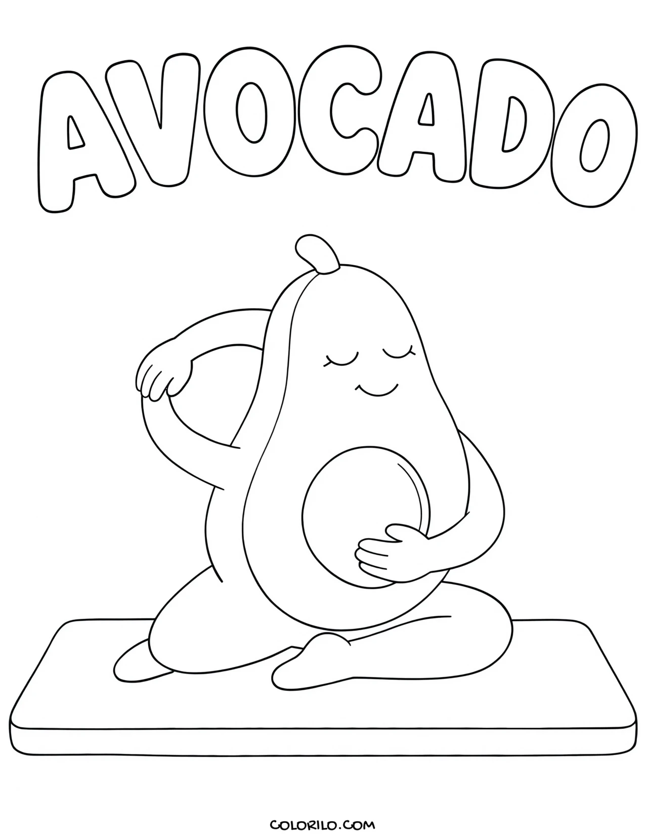 an avocado holding a yoga pose coloring page