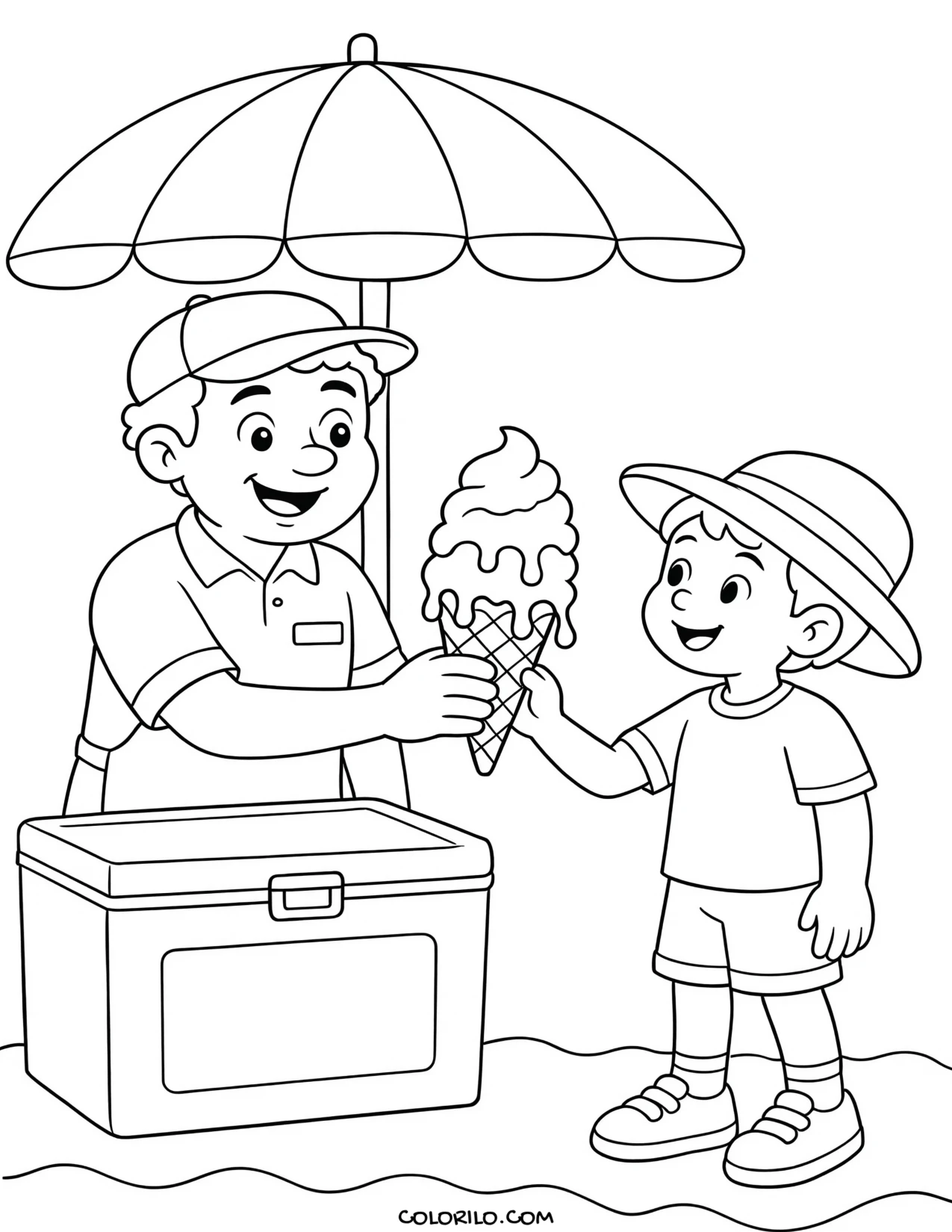 eating ice cream on the beach coloring page