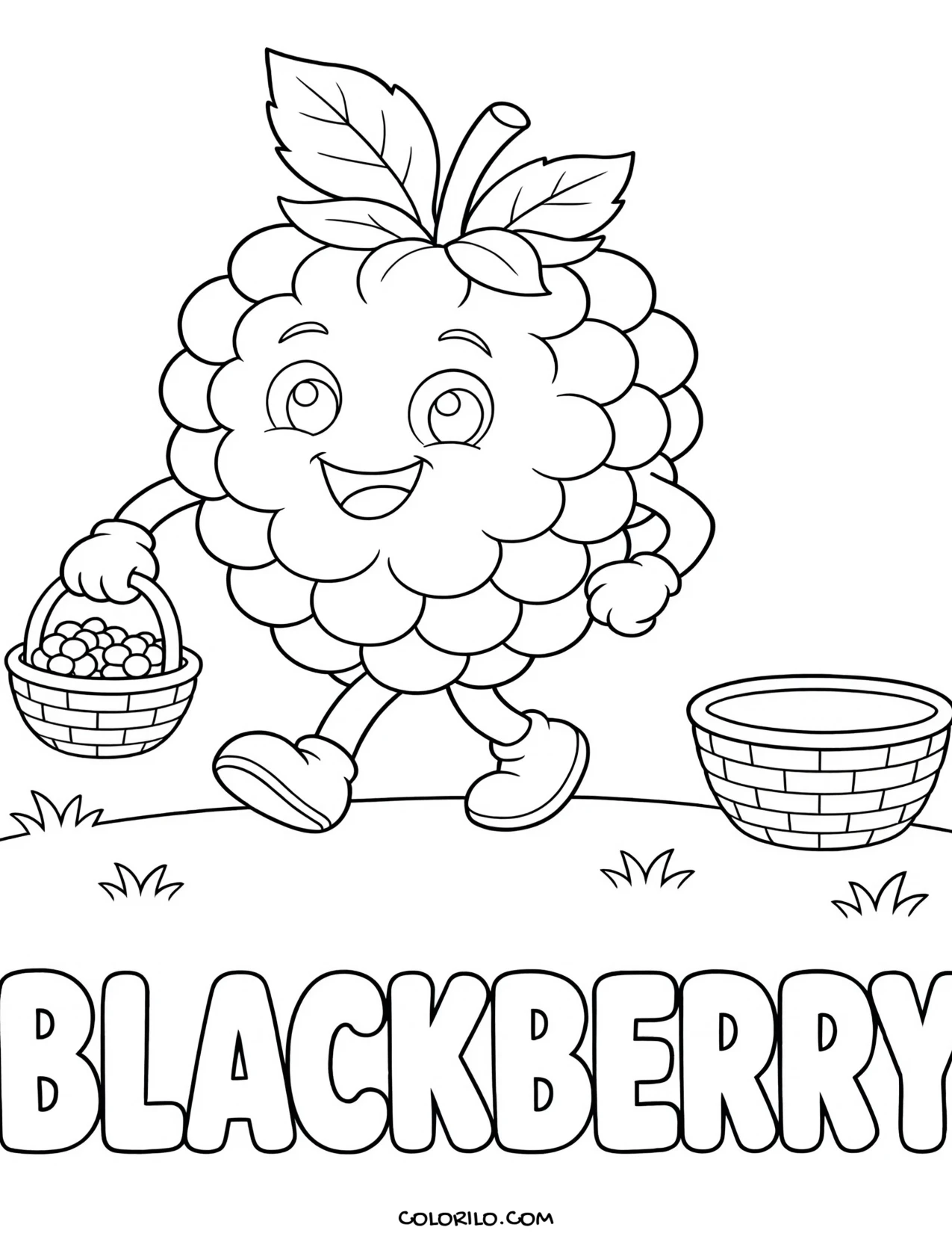 blackberries filling a small basket coloring page