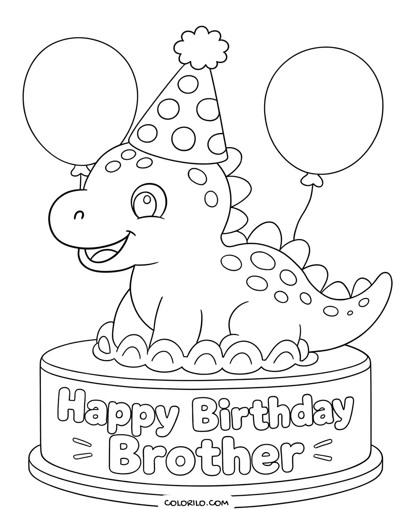 a boy with a dinosaur shaped birthday cake coloring page