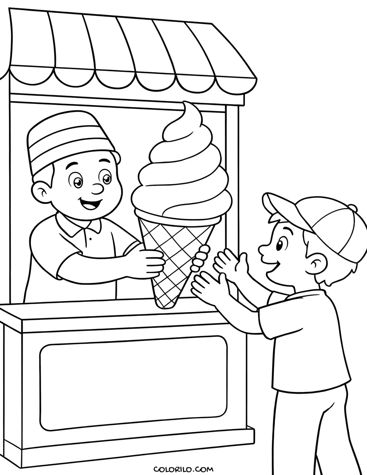 a soft serve cone at a carnival stand coloring page
