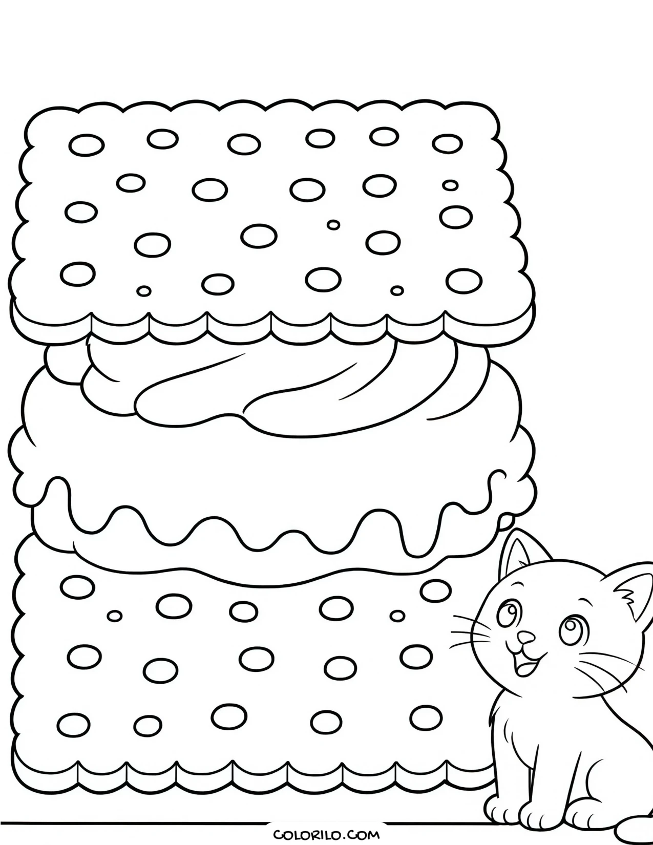 a cat holding an ice cream sandwich coloring page