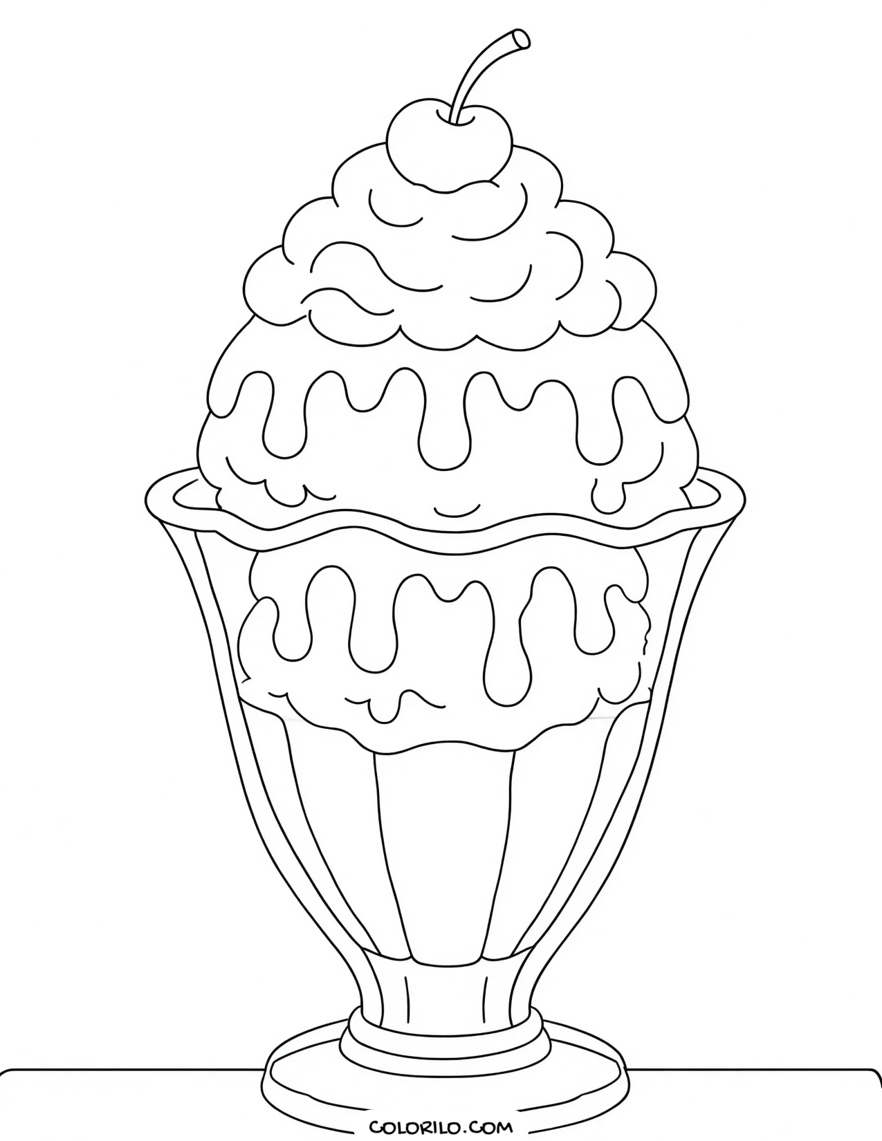 a sundae in a tall glass with a cherry coloring page