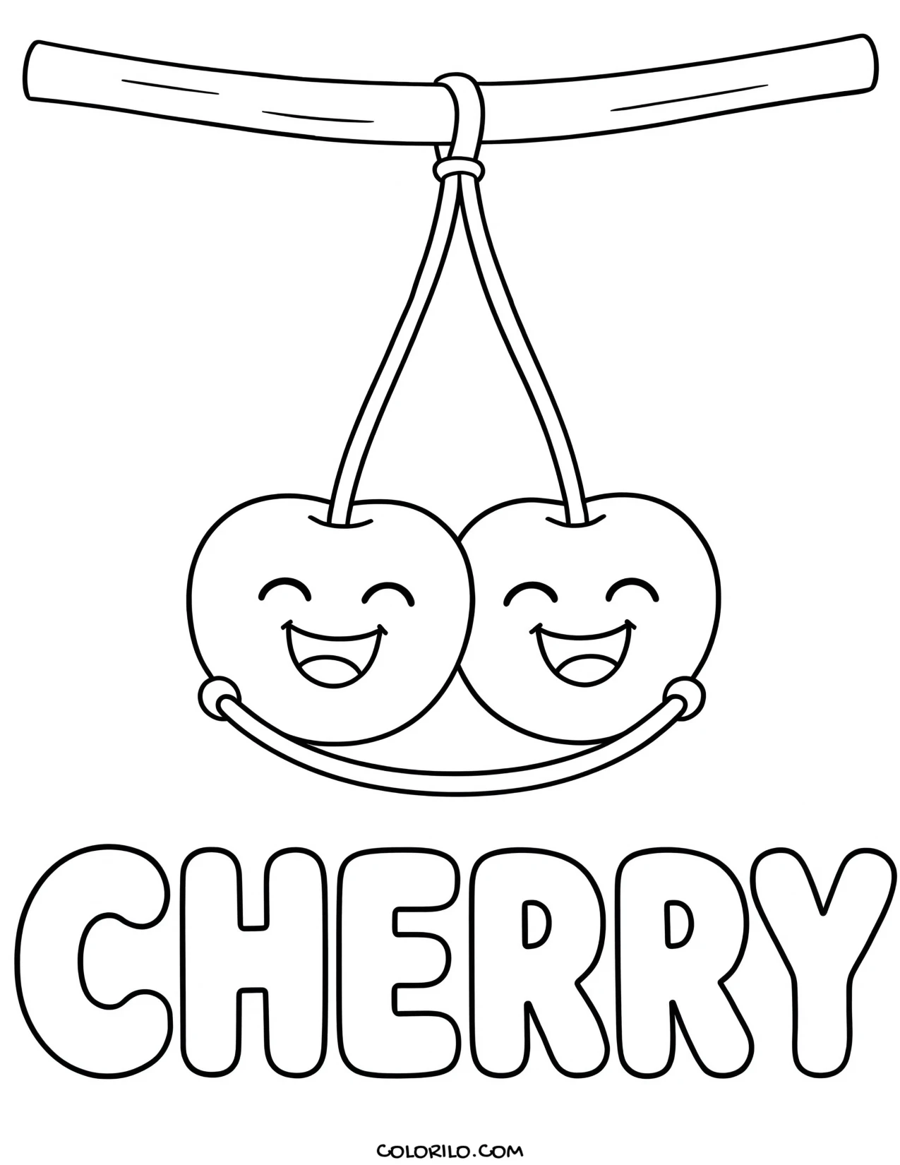 a pair of cherries swinging by their stems coloring page