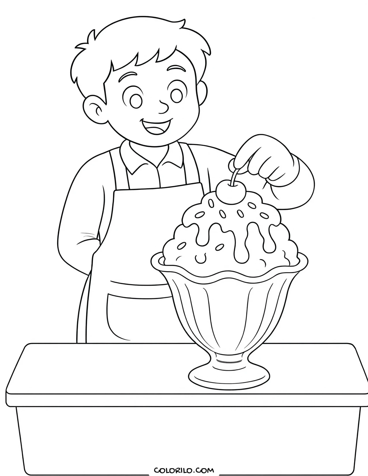 a layered sundae topped with a single cherry coloring page