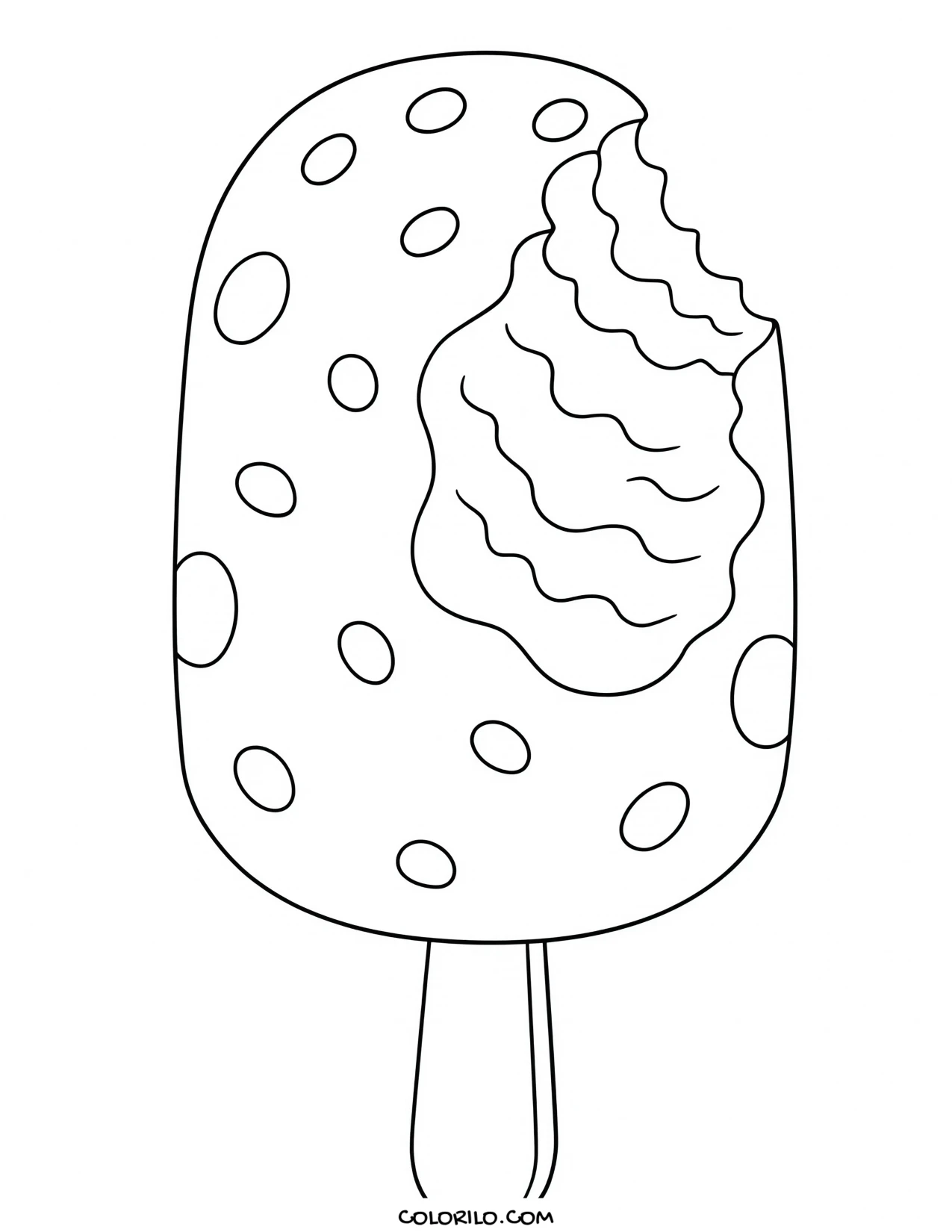 an ice cream bar dipped in a chocolate shell coloring page