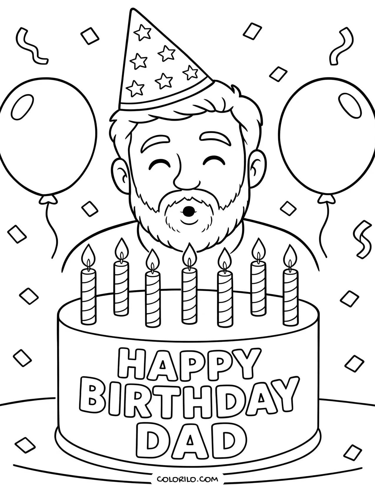 a father blowing out his birthday candles coloring page