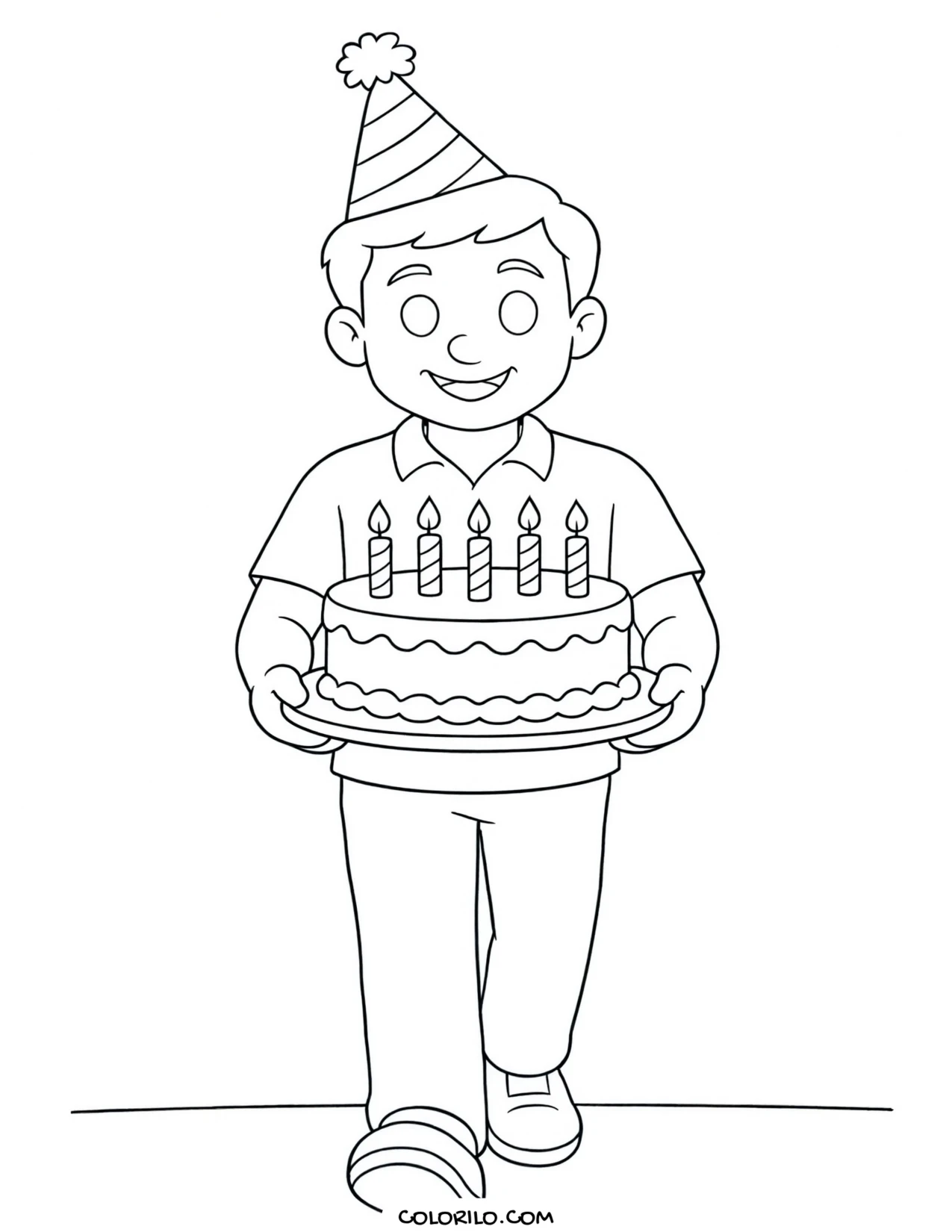 a father carrying a birthday cake to the table coloring page