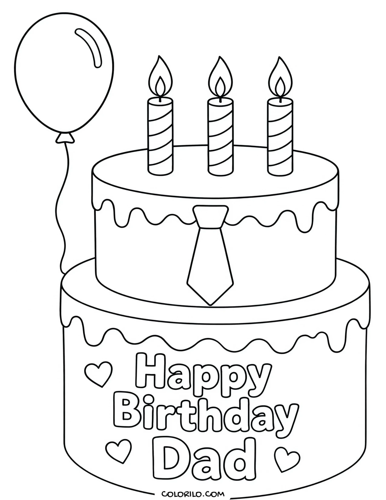 a birthday cake decorated like a necktie for dad coloring page