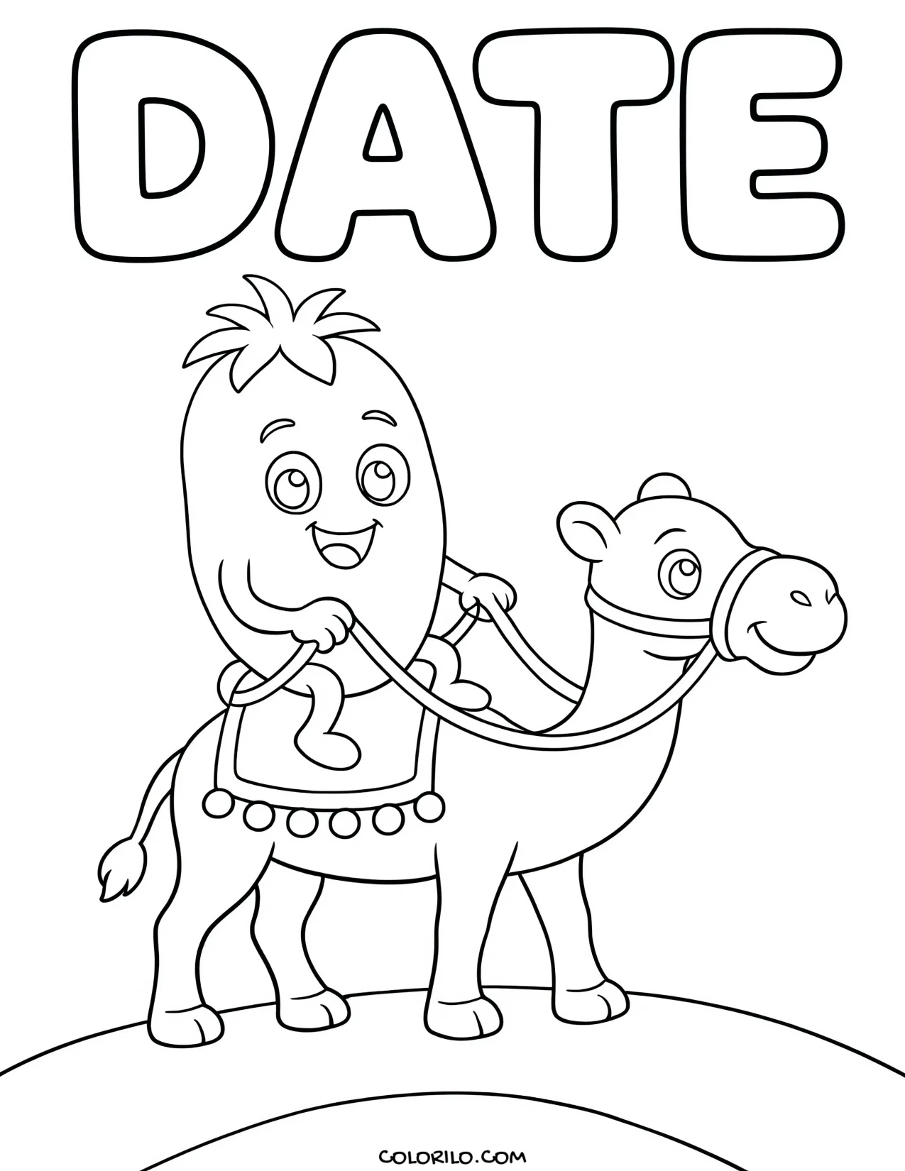 a date riding a camel coloring page