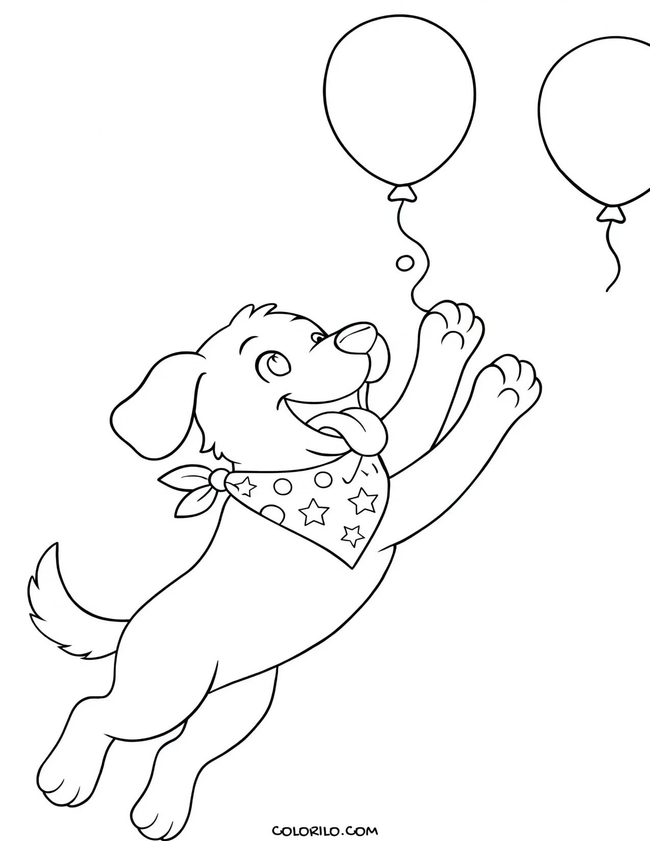 a dog holding birthday balloons coloring page