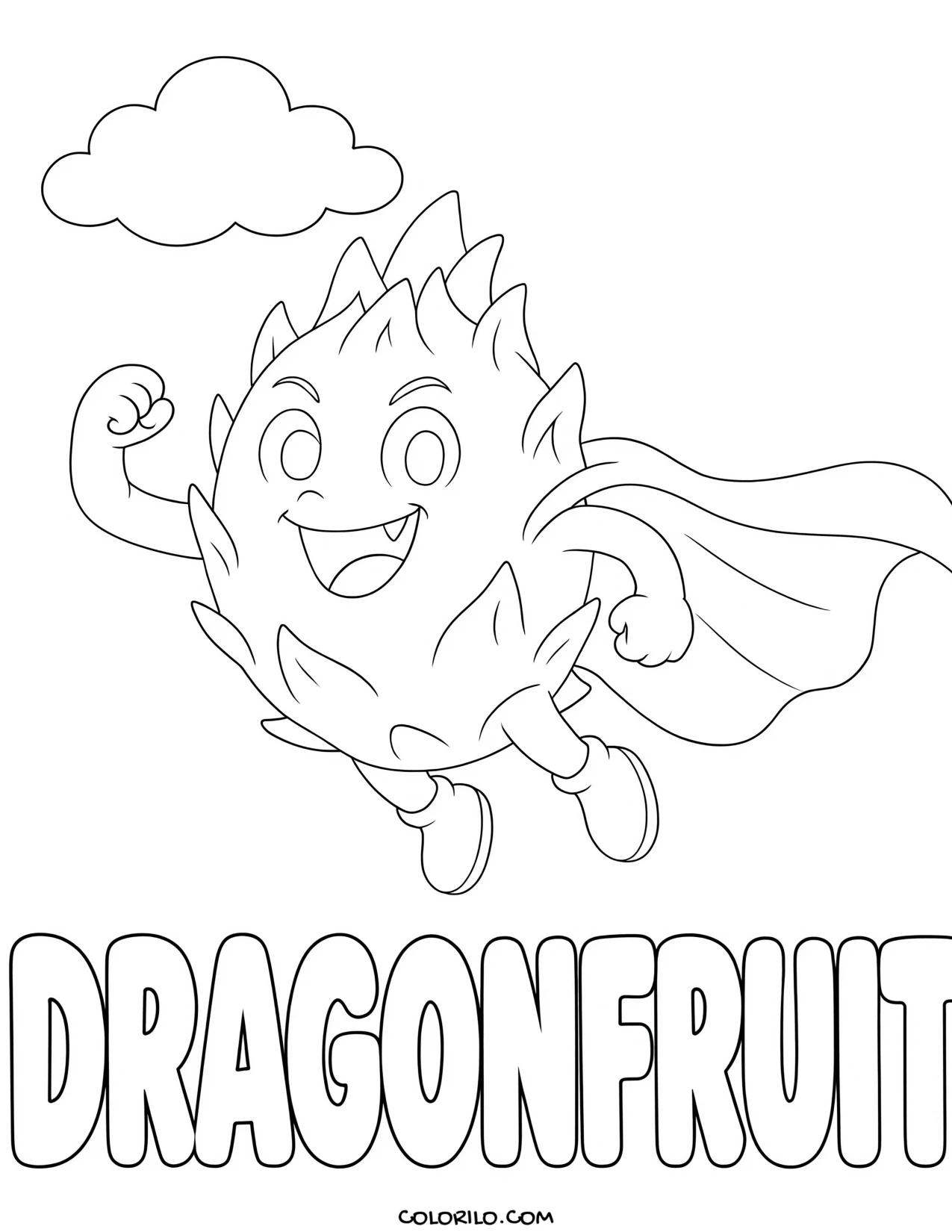 a dragonfruit flying through the air coloring page