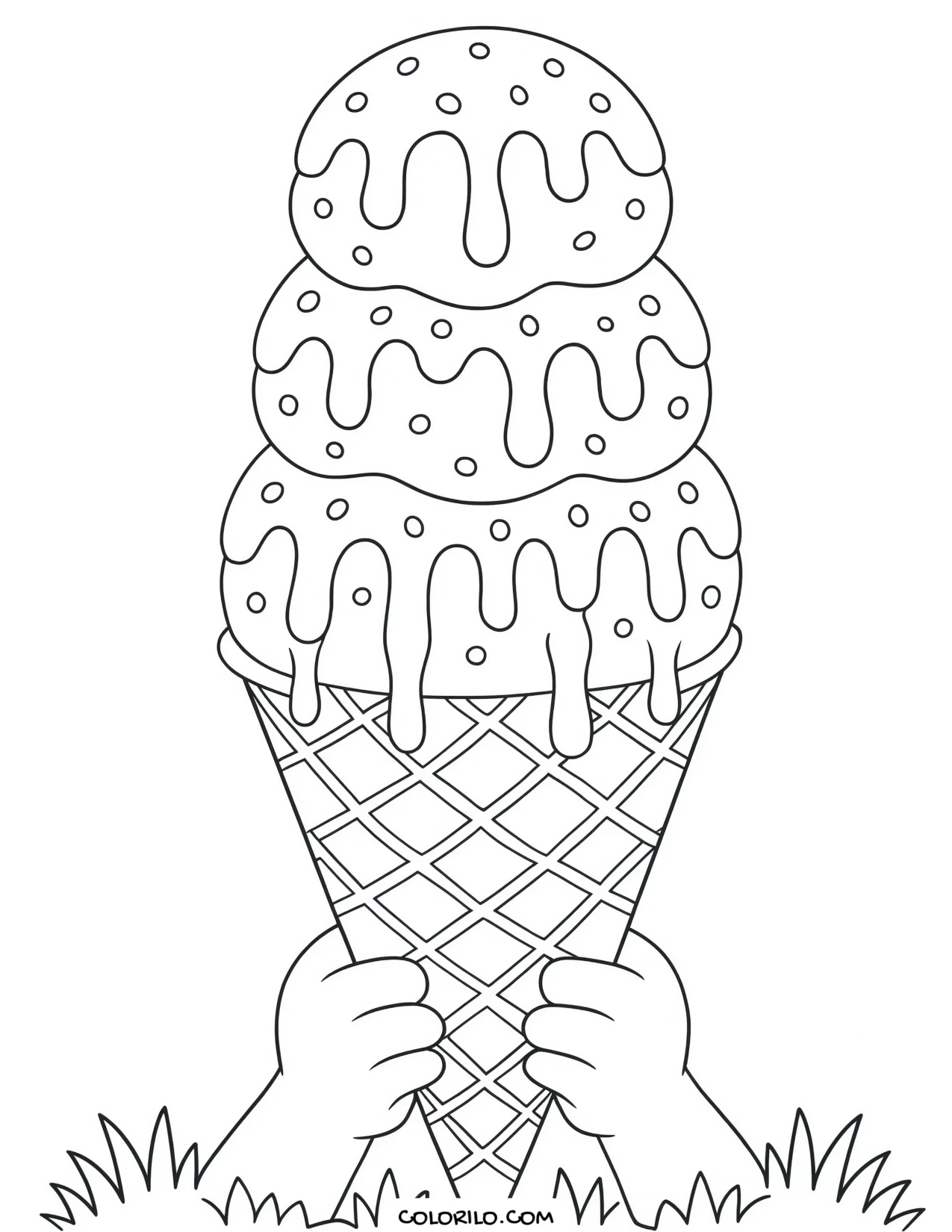 a waffle cone melting and dripping down the side coloring page