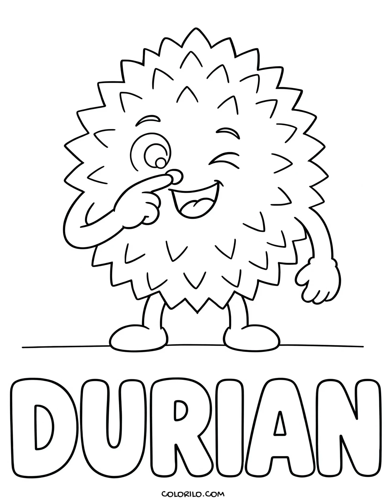 a spiky durian winking coloring page